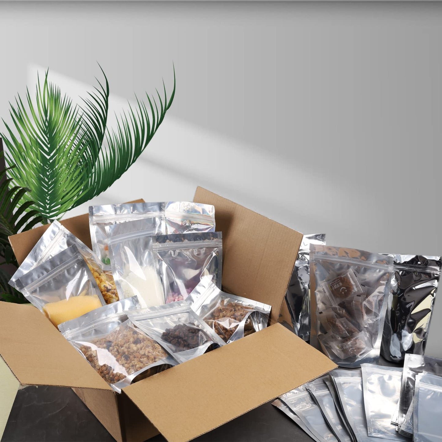 200 Pack 5x8 Mylar Bags with Window Stand Up Bgas 7.5mil Thick for Food Storage and Resealable for Small Business Packaging Bag