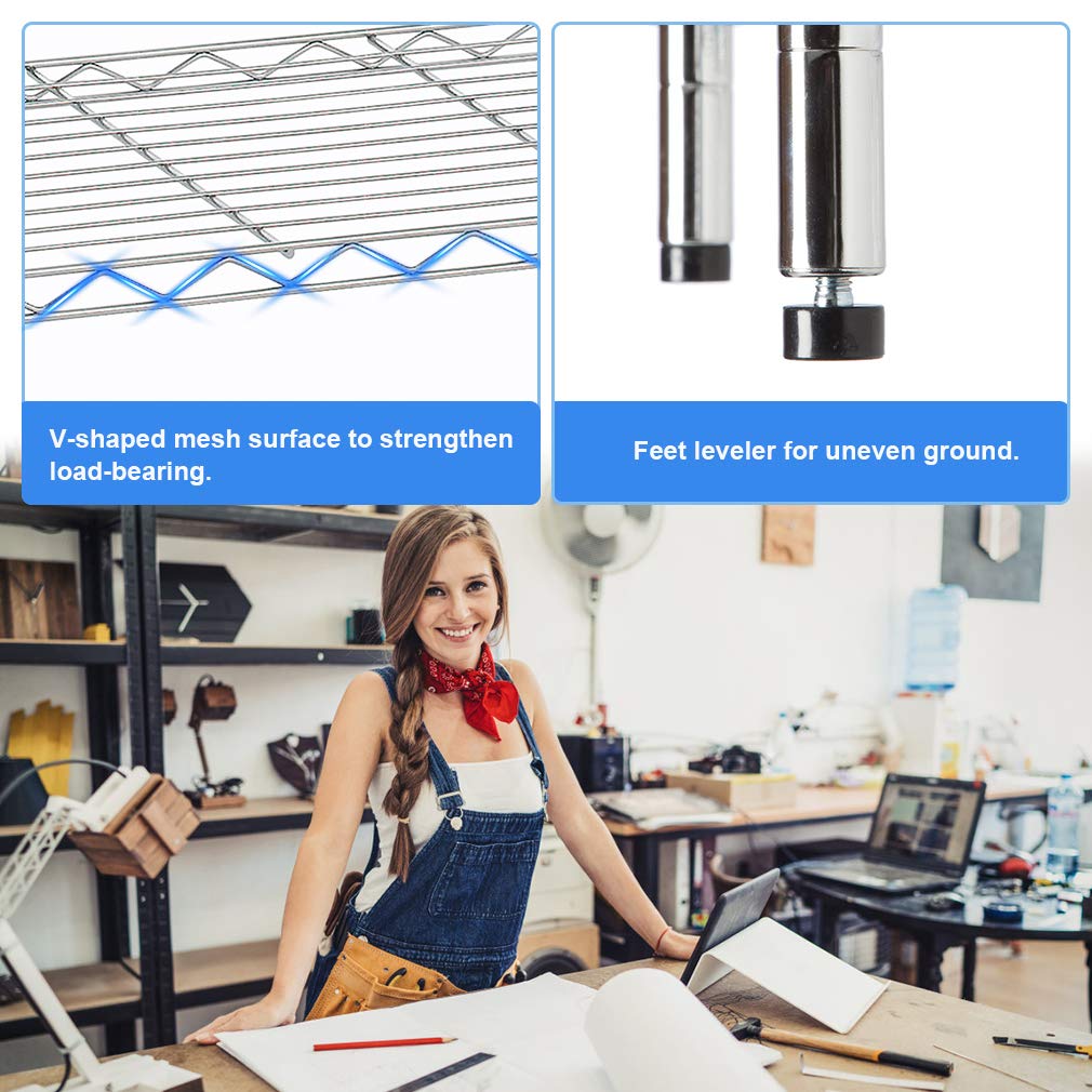 BestOffice | 4-Tier Wire Storage Shelves | 36x14x54 | Black | with Adjustable Racks | Heavy-Duty Metal Shelf, Holds Upto 1000 lbs | No-Tool Assembly | Ideal for Home & Garage Shelving