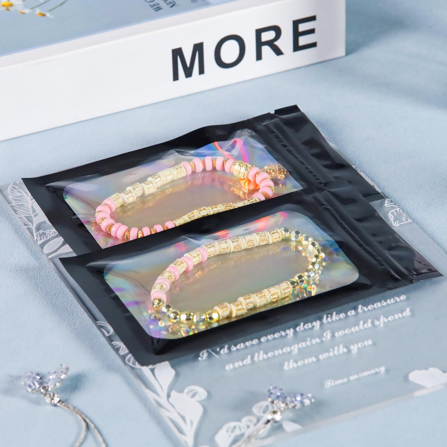 200 Pack 5x8 Mylar Bags with Window Stand Up Bgas 7.5mil Thick for Food Storage and Resealable for Small Business Packaging Bag