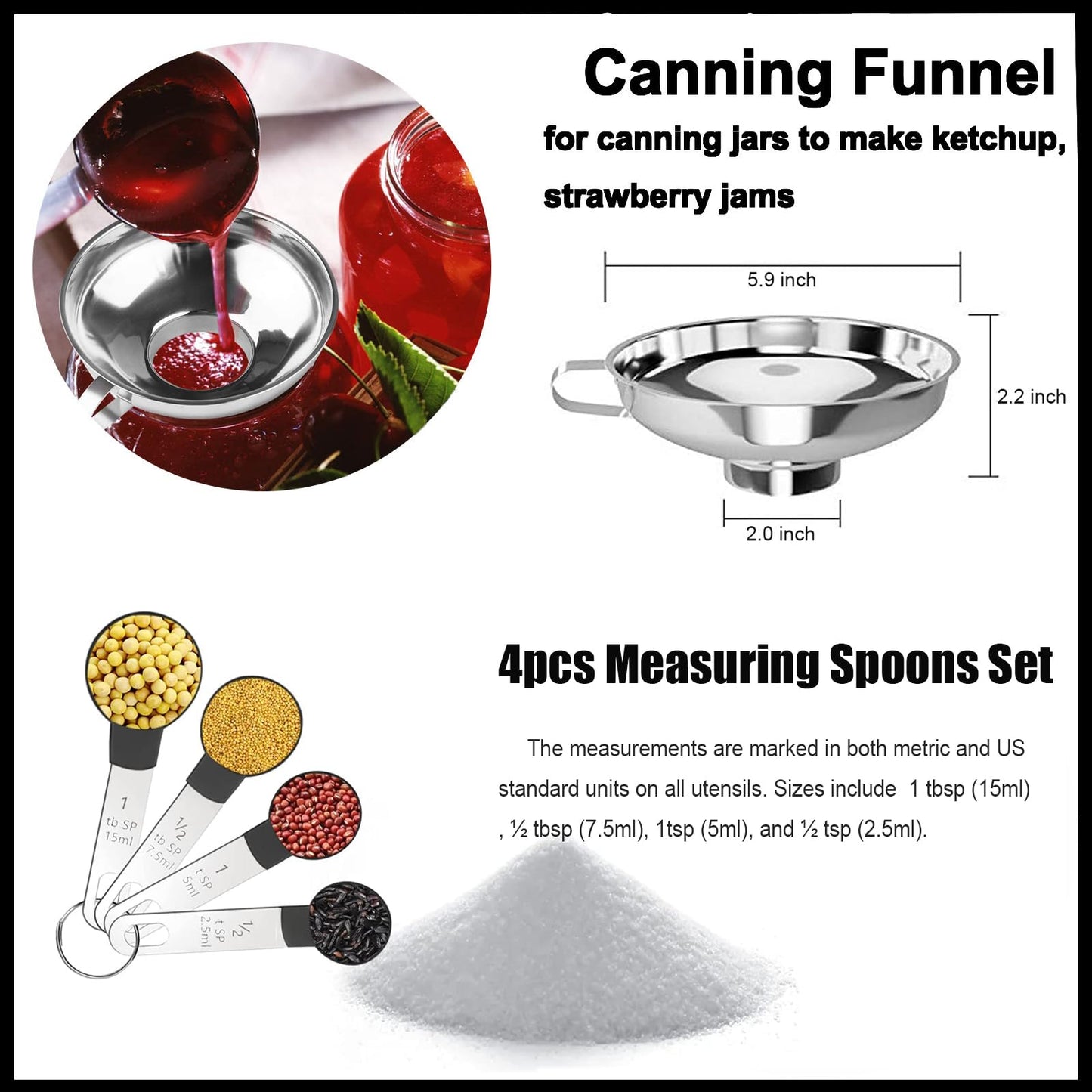 HOMMES Canning Supplies Starter Kit For Mason Jars - Pot, Funnel, Lifter, Wrench, Tongs, Lid Lifter & Bubble Remover