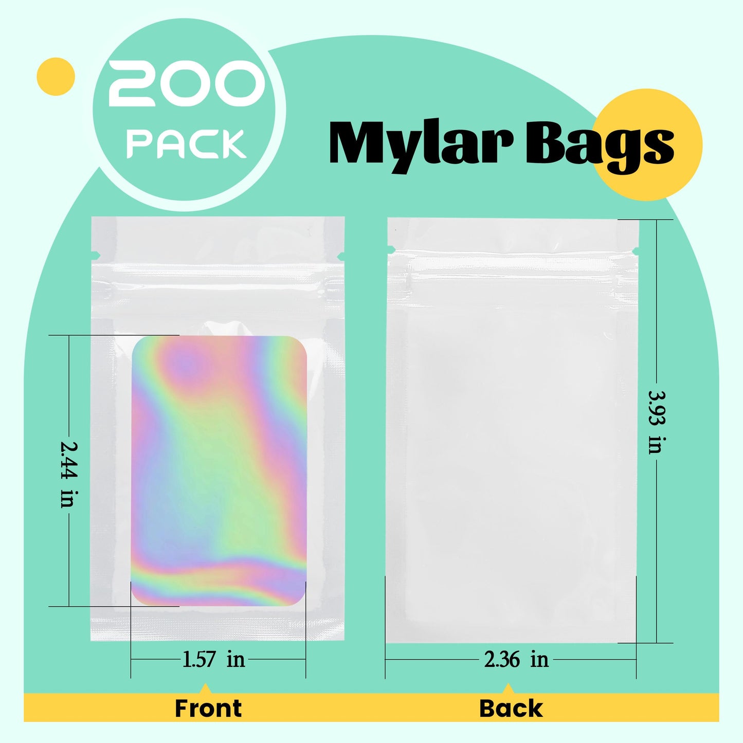 200 Pack 5x8 Mylar Bags with Window Stand Up Bgas 7.5mil Thick for Food Storage and Resealable for Small Business Packaging Bag