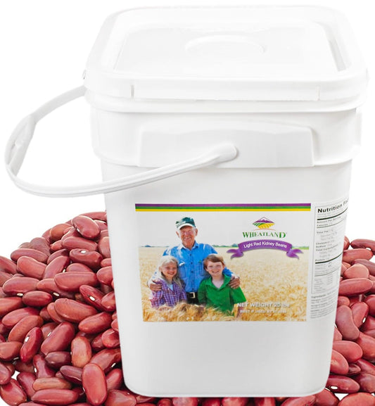 Wheatland™ Red Kidney Beans • Farm Fresh • Mylar, Oxygen Absorber and Bucket Provide 25 Year Shelf Life • Lab-tested ISO 17025 Verified Chemical-Free • Never Irradiated, No desiccants and Non GMO • High Trust Seller • Emergency Food Storage 40 Year Legacy