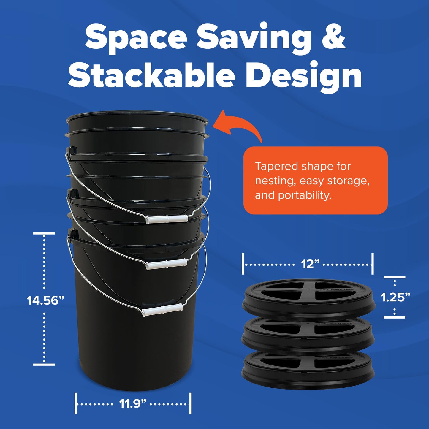ePackageSupply Premium 5 Gallon Food Grade Plastic Pail with Gamma Seal Lid | Made in USA | BPA-Free | Heavy-Duty 90 Mil | Airtight Stackable Container, 6 Count