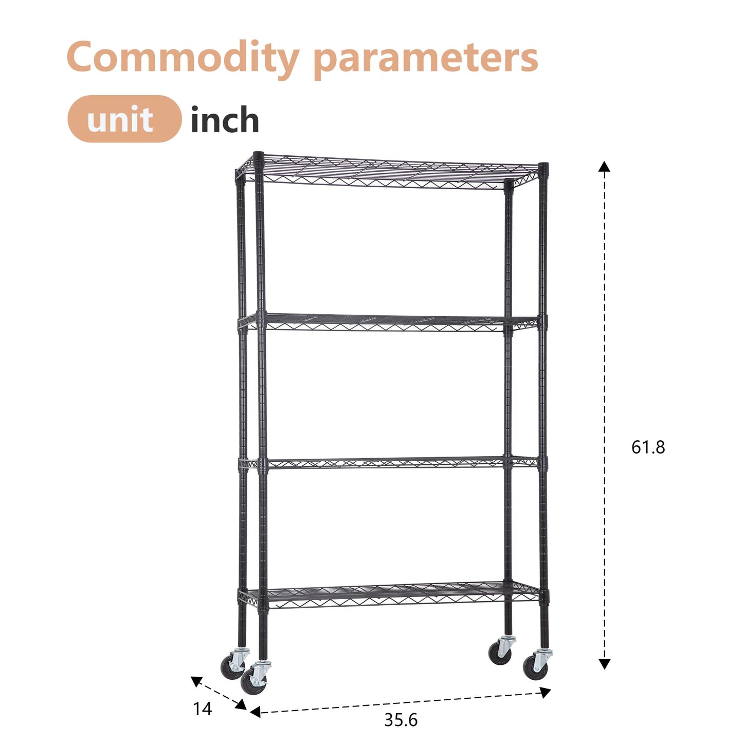 BestOffice | 4-Tier Wire Storage Shelves | 36x14x54 | Black | with Adjustable Racks | Heavy-Duty Metal Shelf, Holds Upto 1000 lbs | No-Tool Assembly | Ideal for Home & Garage Shelving