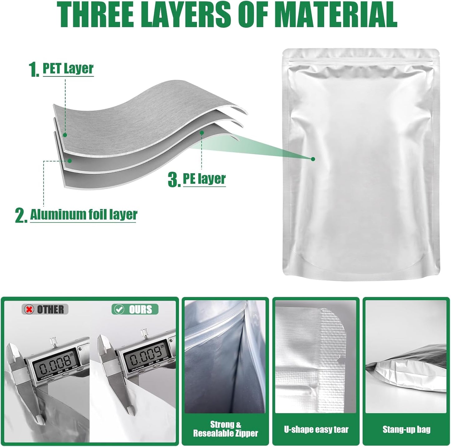 120 Mylar Bags for Food Storage with Oxygen Absorbers 120 x 300cc, Mylar Bags 9 Mil 1 Gallon, 1 Quart, 1/2 Pint, 40 Oz, Stand-Up Zipper Resealable Bags & Heat Sealable Food Storage Bags + Labels