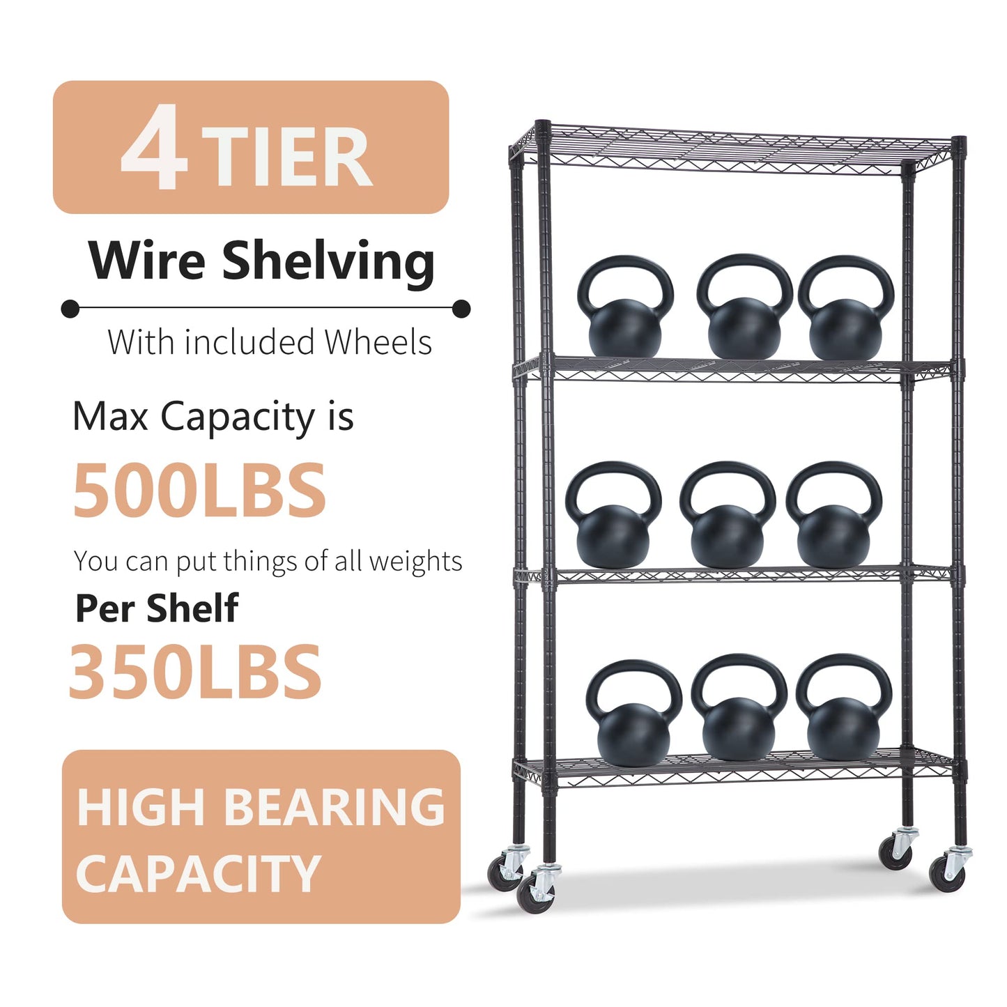 BestOffice | 4-Tier Wire Storage Shelves | 36x14x54 | Black | with Adjustable Racks | Heavy-Duty Metal Shelf, Holds Upto 1000 lbs | No-Tool Assembly | Ideal for Home & Garage Shelving