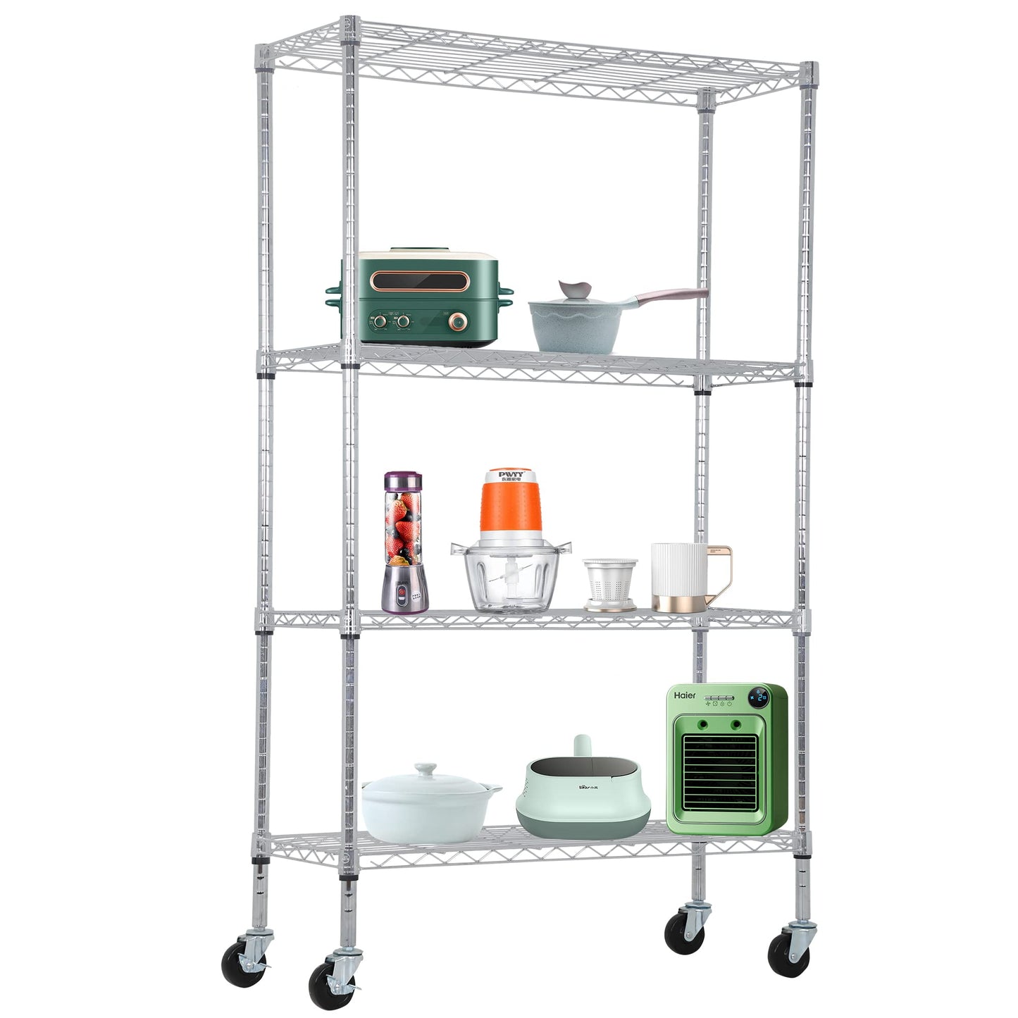 BestOffice | 4-Tier Wire Storage Shelves | 36x14x54 | Black | with Adjustable Racks | Heavy-Duty Metal Shelf, Holds Upto 1000 lbs | No-Tool Assembly | Ideal for Home & Garage Shelving