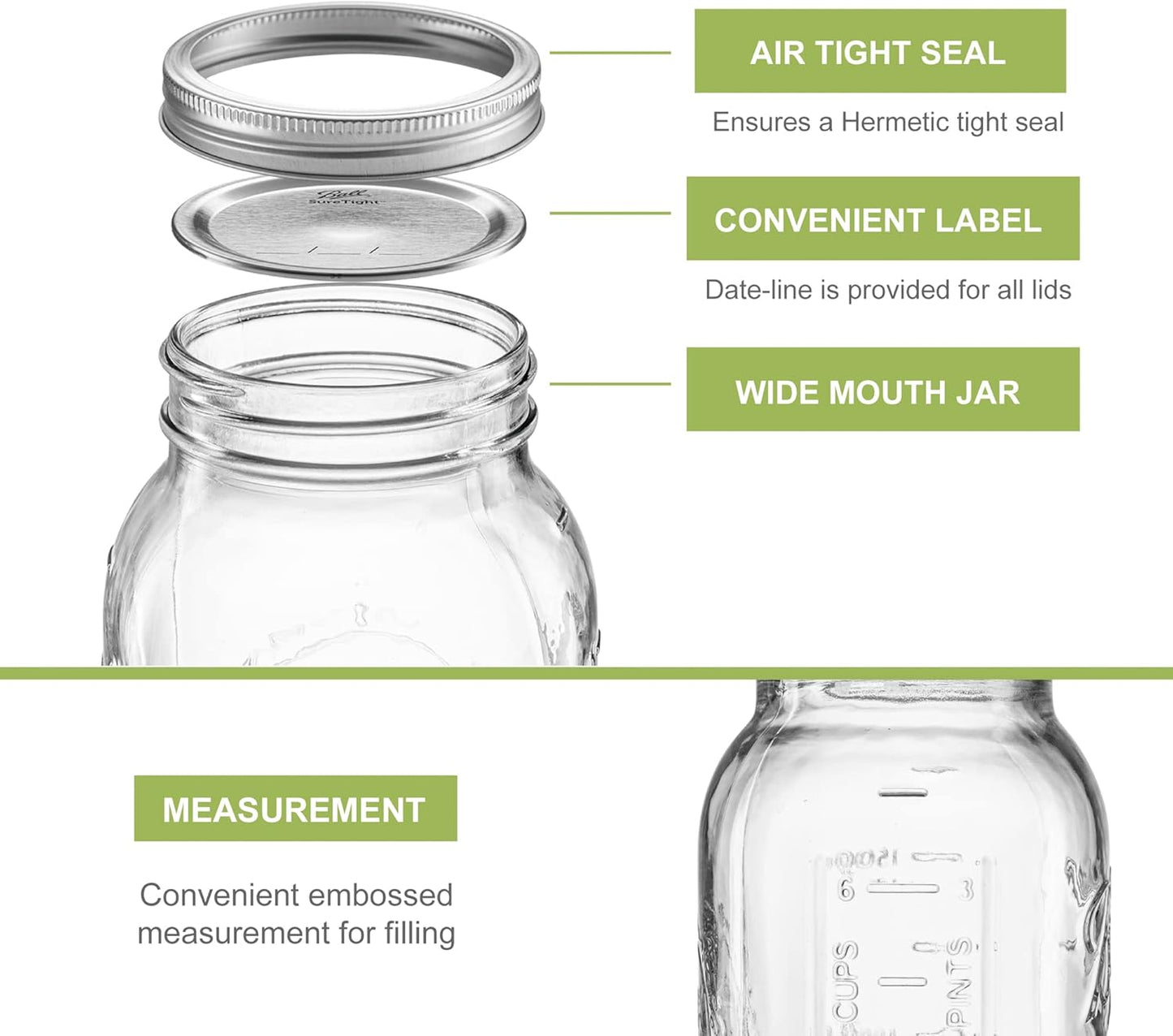 Wide Mouth 64 oz (half gallon) mason Jars with Lids and Bands (12-Pack) bundled With, KangarooBands Jar Opener, and Package Of Jar Labels | Canning, Fermenting, Pickling, DIY Decors Projects