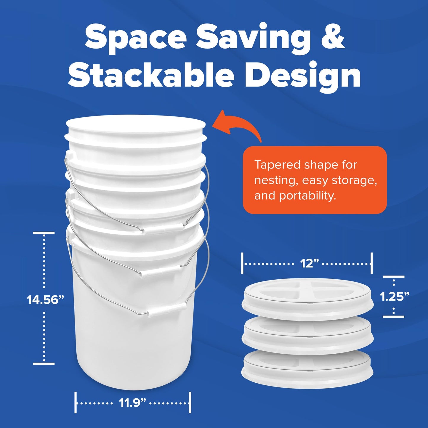 ePackageSupply Premium 5 Gallon Food Grade Plastic Pail with Gamma Seal Lid | Made in USA | BPA-Free | Heavy-Duty 90 Mil | Airtight Stackable Container, 6 Count