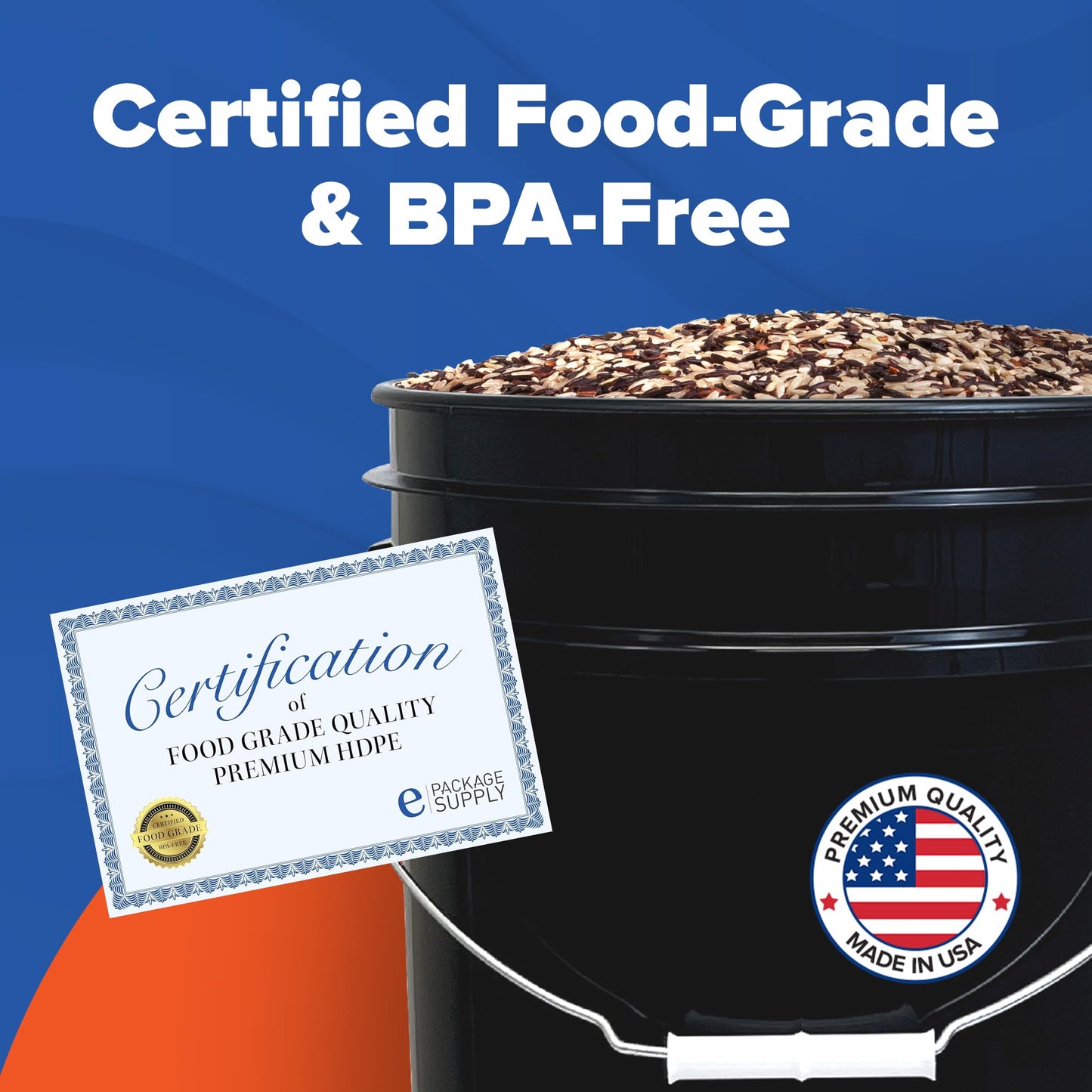 ePackageSupply Premium 5 Gallon Food Grade Plastic Pail with Gamma Seal Lid | Made in USA | BPA-Free | Heavy-Duty 90 Mil | Airtight Stackable Container, 6 Count