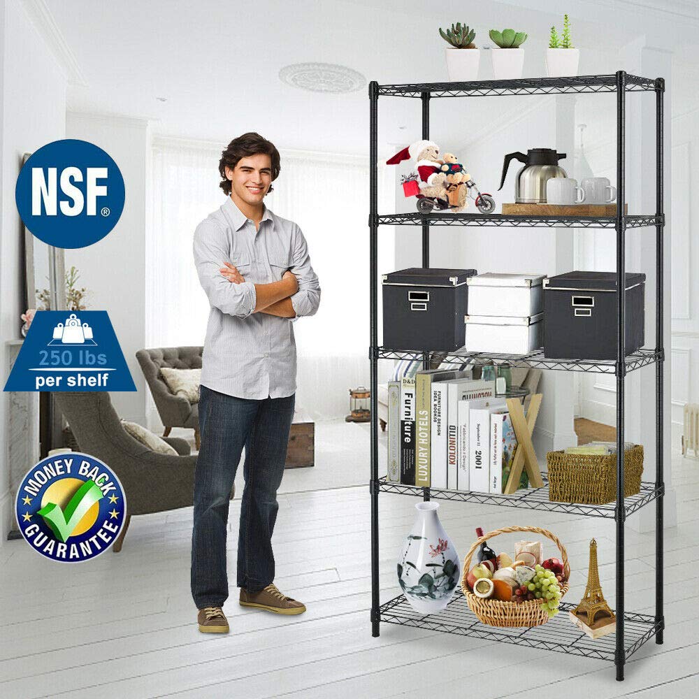 BestOffice | 4-Tier Wire Storage Shelves | 36x14x54 | Black | with Adjustable Racks | Heavy-Duty Metal Shelf, Holds Upto 1000 lbs | No-Tool Assembly | Ideal for Home & Garage Shelving