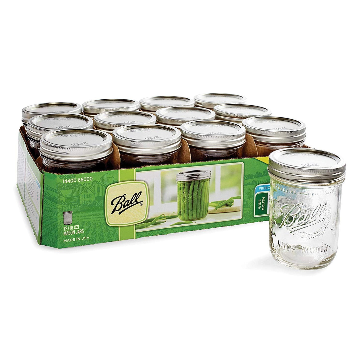 Ball Wide Mouth Glass Mason Jars with Lids and Bands, Used for Canning, Pickling, Juice, Jam, Jelly, Quart Size 32 Ounce (Pack of 2)