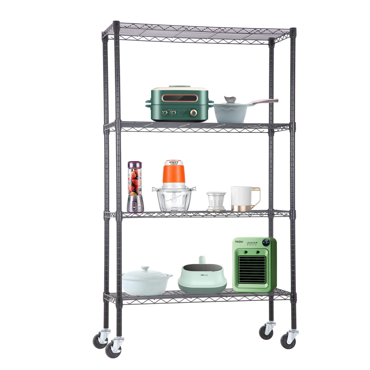 BestOffice | 4-Tier Wire Storage Shelves | 36x14x54 | Black | with Adjustable Racks | Heavy-Duty Metal Shelf, Holds Upto 1000 lbs | No-Tool Assembly | Ideal for Home & Garage Shelving