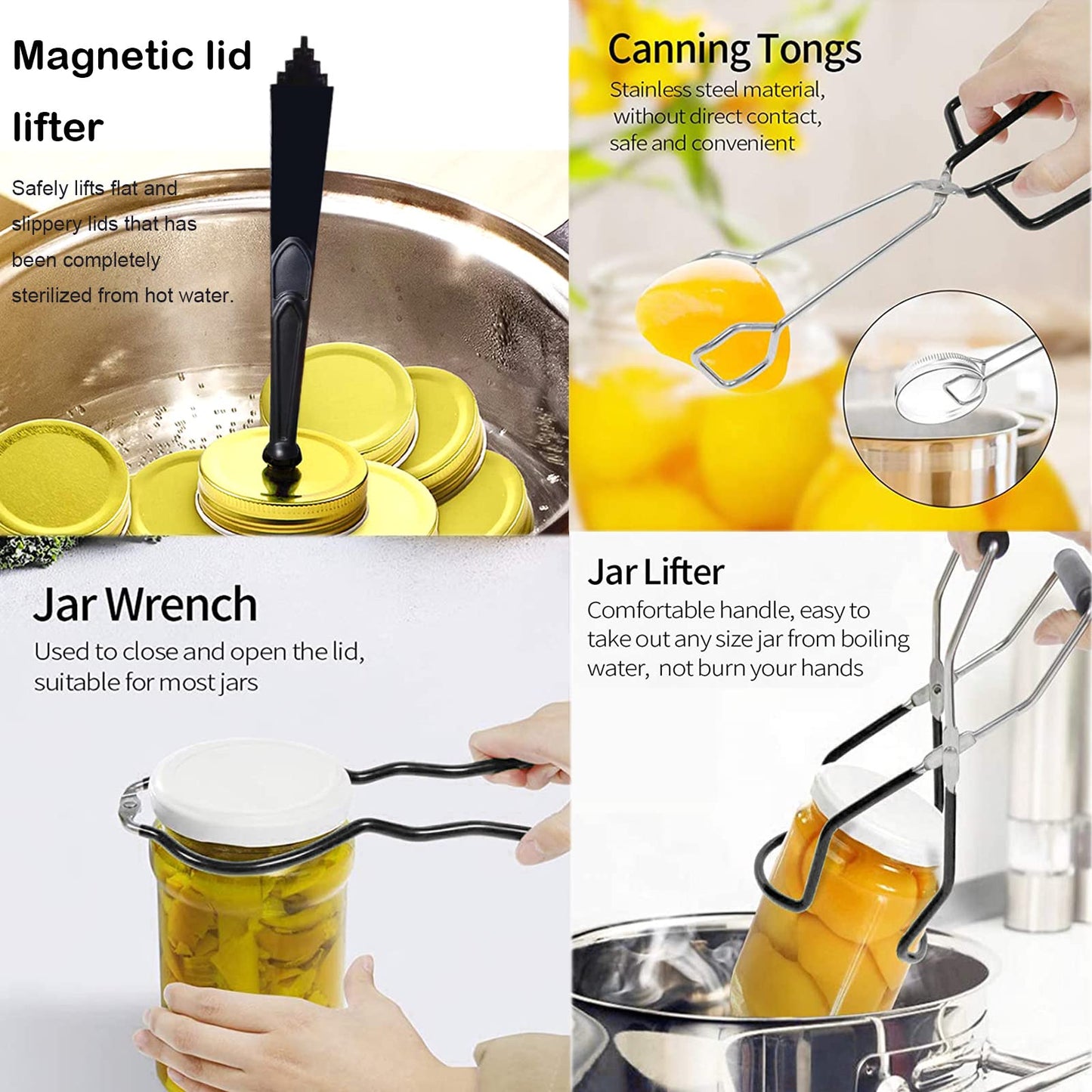 HOMMES Canning Supplies Starter Kit For Mason Jars - Pot, Funnel, Lifter, Wrench, Tongs, Lid Lifter & Bubble Remover