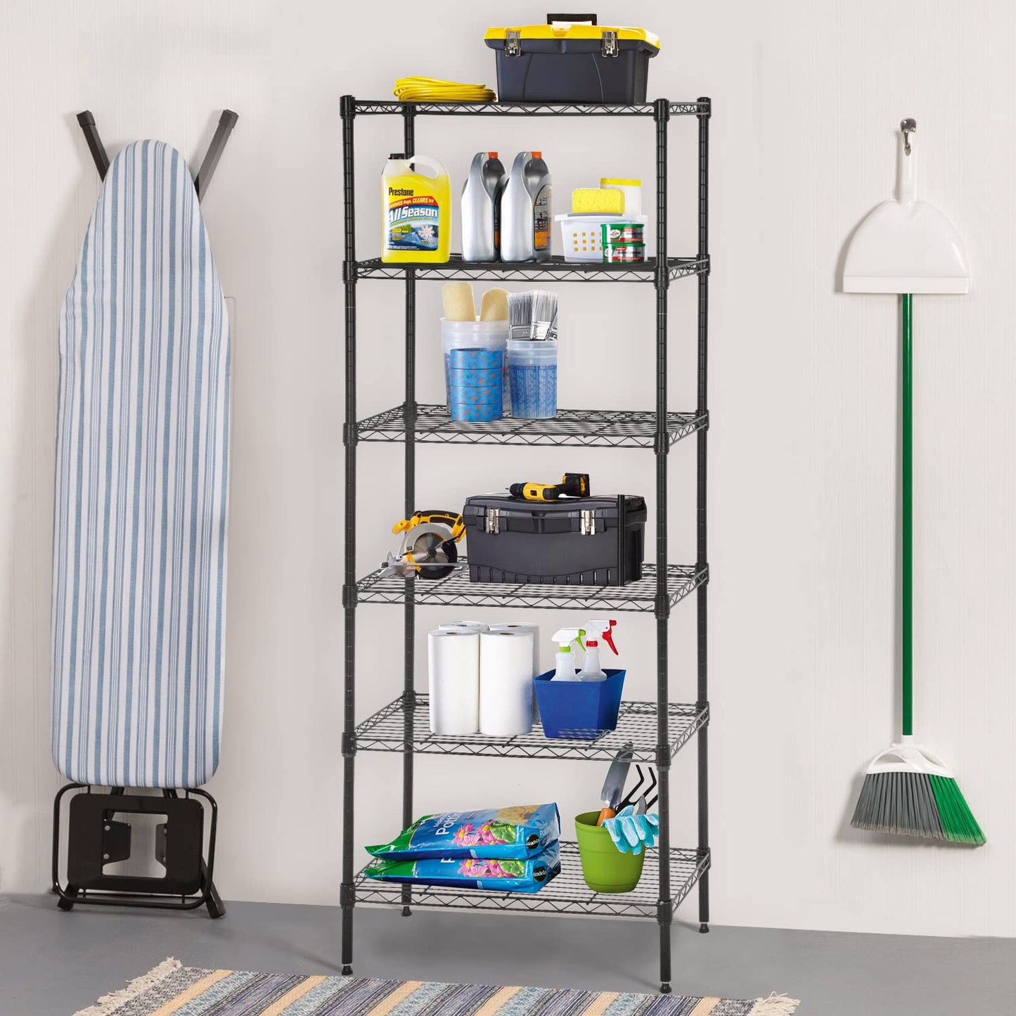 BestOffice | 4-Tier Wire Storage Shelves | 36x14x54 | Black | with Adjustable Racks | Heavy-Duty Metal Shelf, Holds Upto 1000 lbs | No-Tool Assembly | Ideal for Home & Garage Shelving