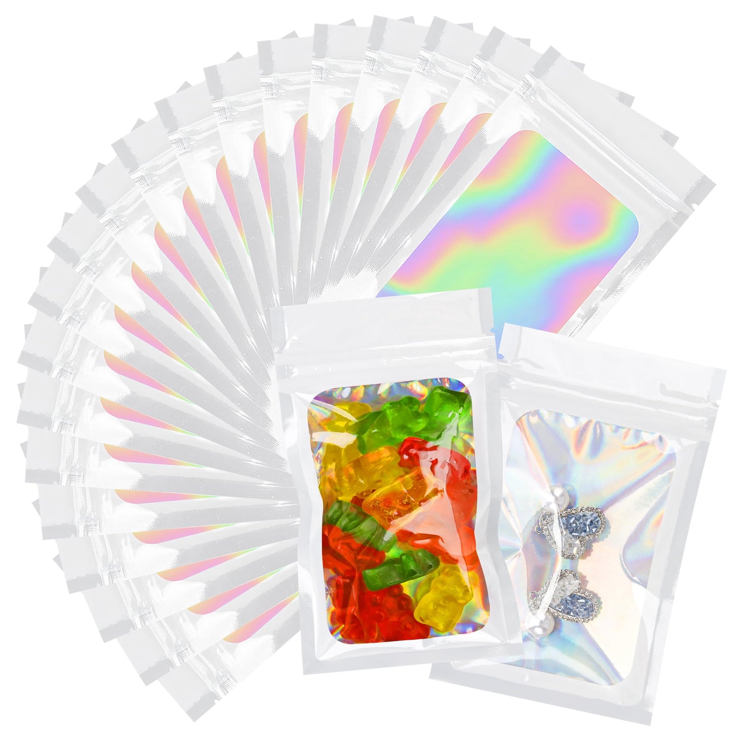 200 Pack 5x8 Mylar Bags with Window Stand Up Bgas 7.5mil Thick for Food Storage and Resealable for Small Business Packaging Bag