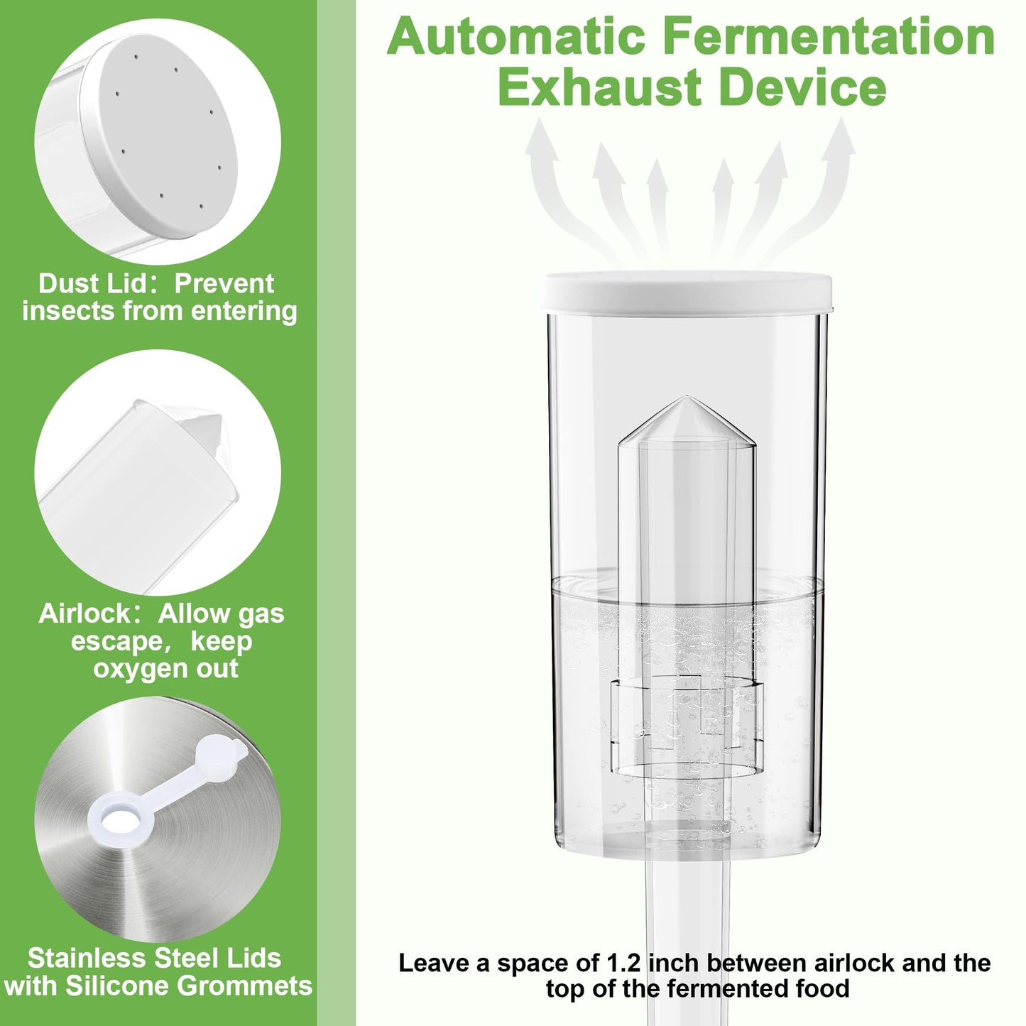 Fermentation Kit for Wide Mouth Mason fermentation Jar,pickling/sauerkraut kit with 4 Glass Fermentation Weights,4 Fermenting Lids,4 airlocks,5 Silicone Rings,5 Silicone Grommet （ Jars Not Included ）