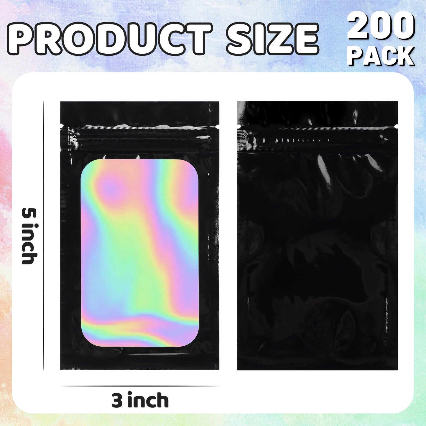 200 Pack 5x8 Mylar Bags with Window Stand Up Bgas 7.5mil Thick for Food Storage and Resealable for Small Business Packaging Bag