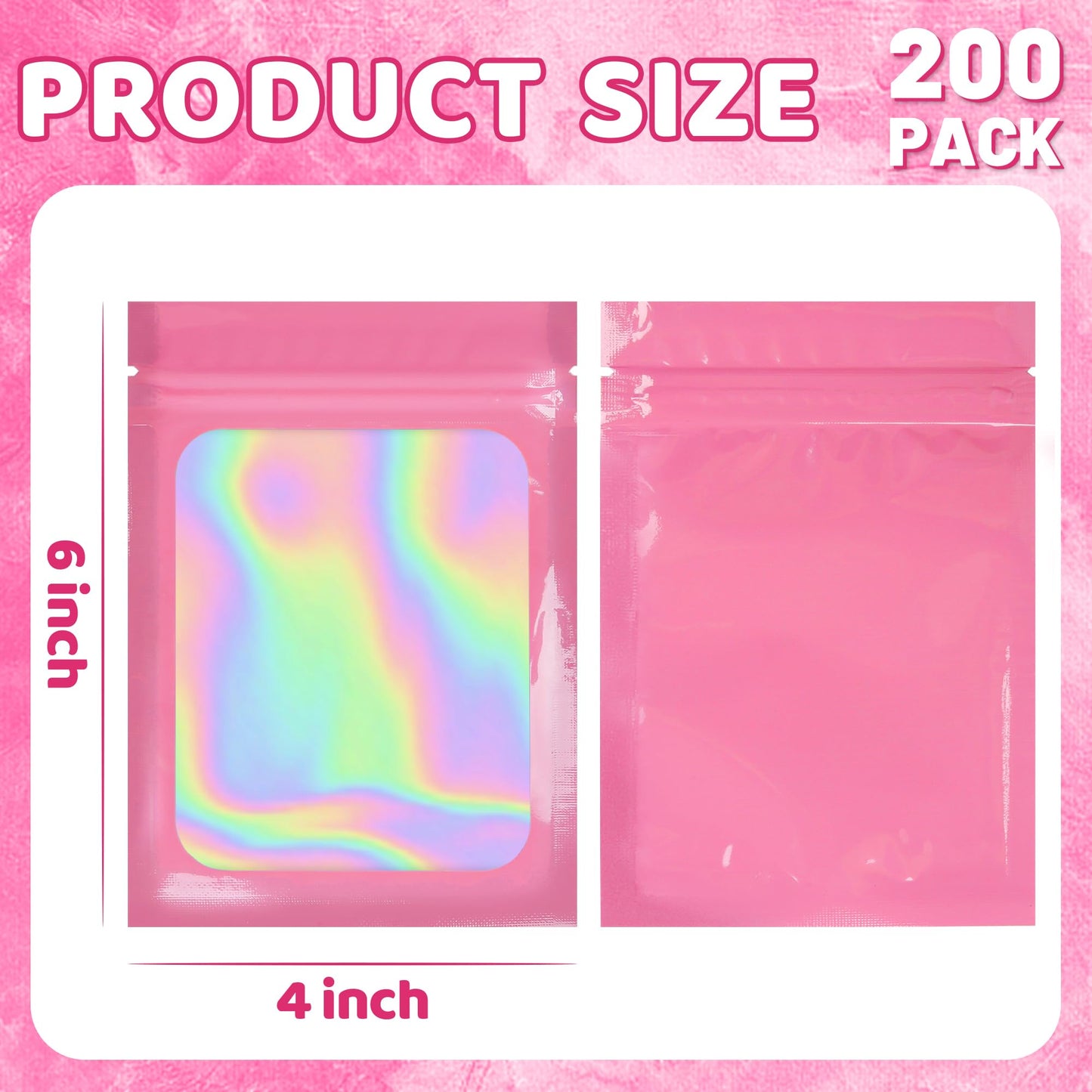 200 Pack 5x8 Mylar Bags with Window Stand Up Bgas 7.5mil Thick for Food Storage and Resealable for Small Business Packaging Bag