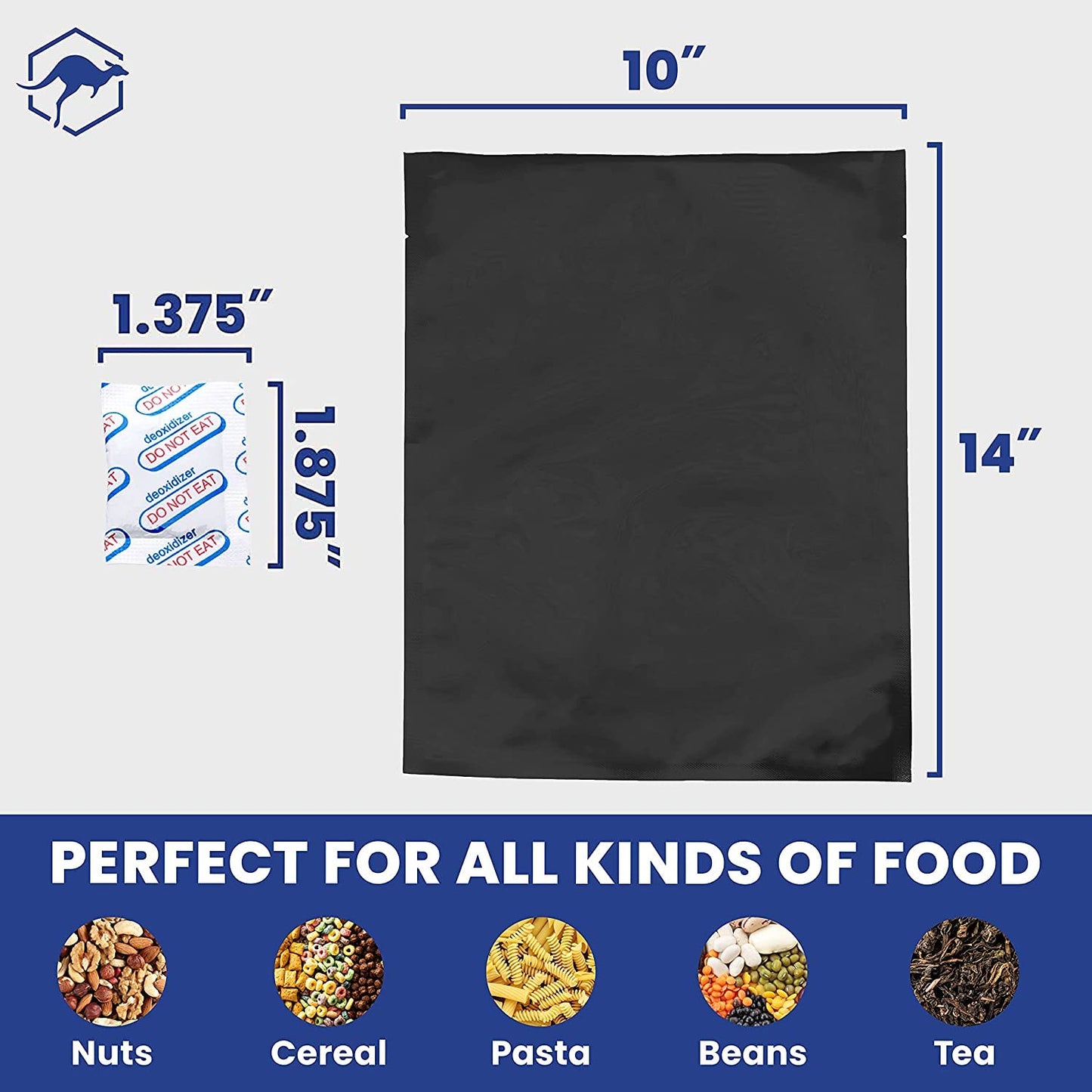Wallaby 15 Count 5-Gallon Mylar Bags with 2500cc Oxygen Absorbers, 10 Mil Total Thickness Long-Term Food Storage Pouches, 20x30 Resealable Zipper Heat-Sealable Airtight Packaging - Silver