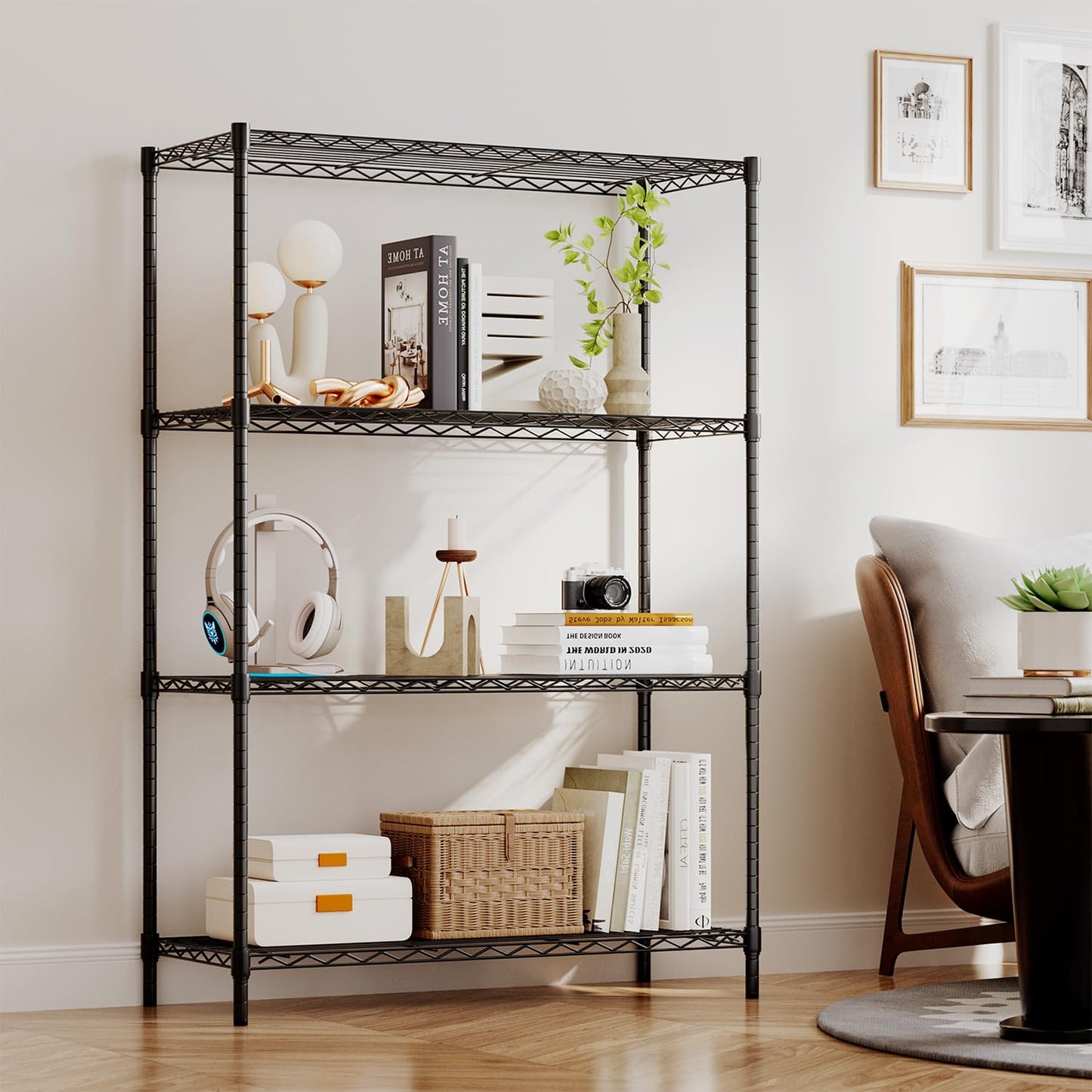 BestOffice | 4-Tier Wire Storage Shelves | 36x14x54 | Black | with Adjustable Racks | Heavy-Duty Metal Shelf, Holds Upto 1000 lbs | No-Tool Assembly | Ideal for Home & Garage Shelving