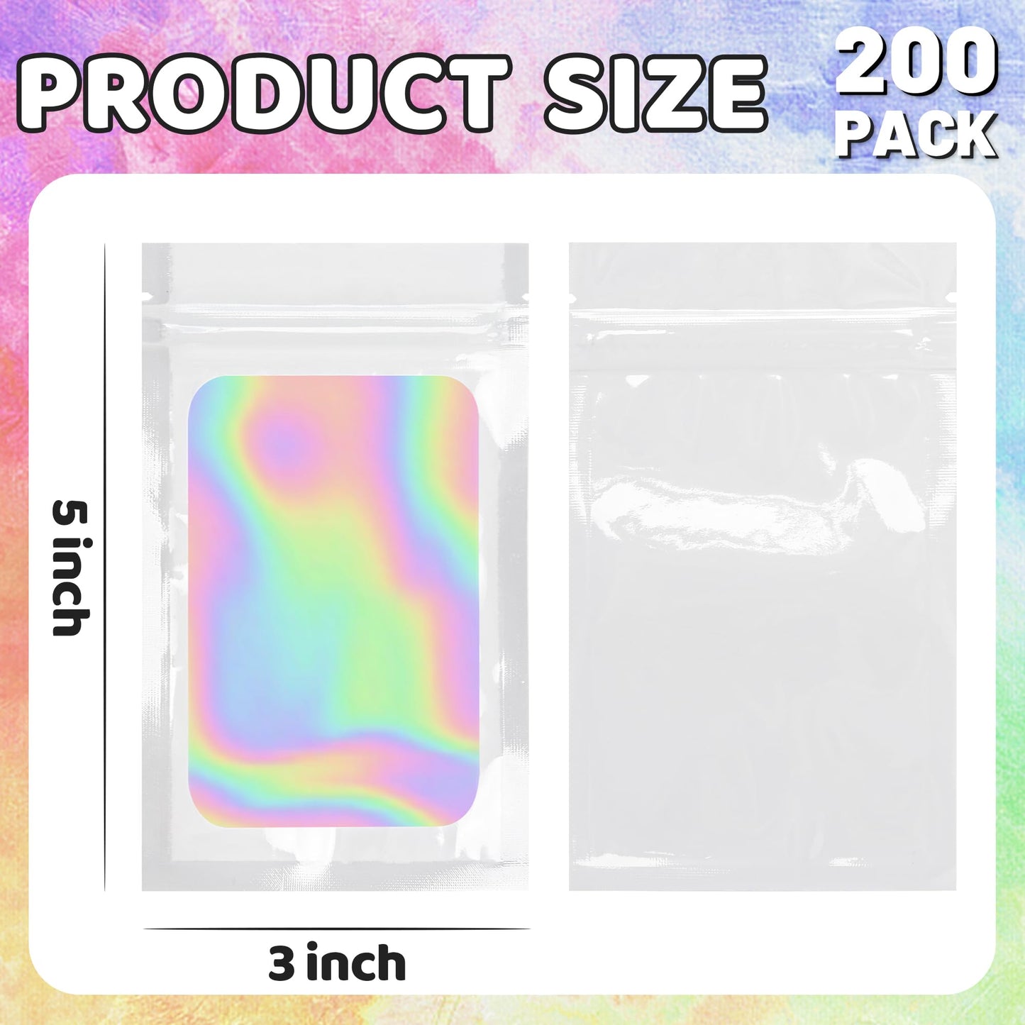 200 Pack 5x8 Mylar Bags with Window Stand Up Bgas 7.5mil Thick for Food Storage and Resealable for Small Business Packaging Bag