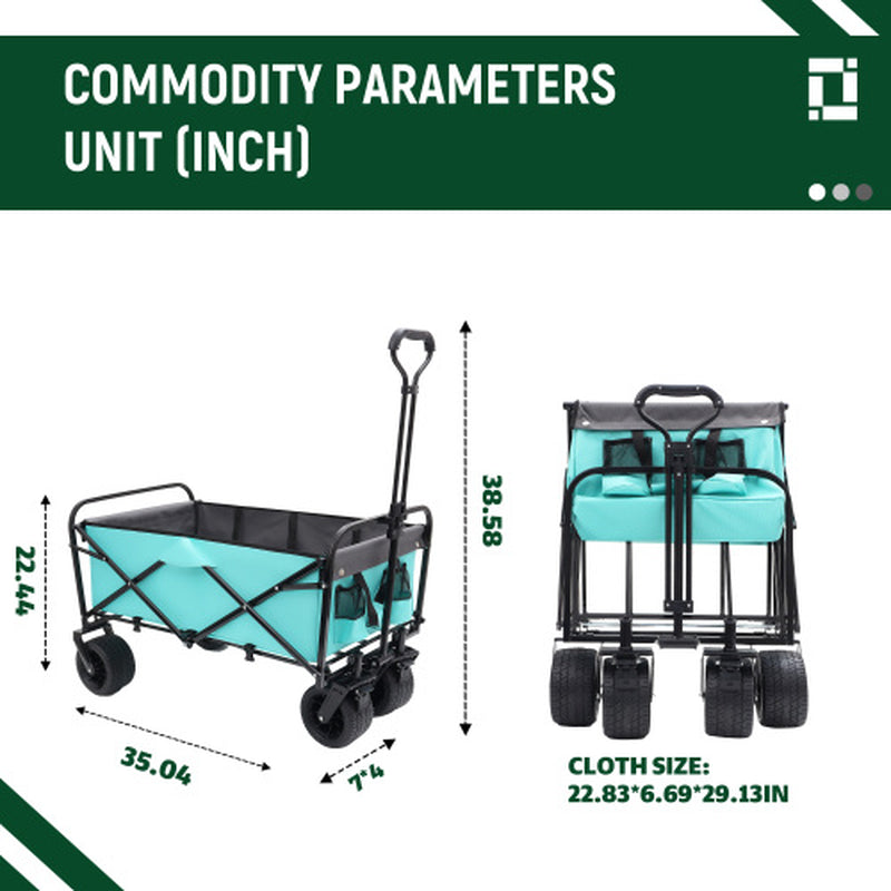 440Lbs Collapsible Foldable Wagon Cart with Strapping System ,Beach Wagon Utility Cart Utility Wagon Grocery Cart for Camping Shopping Sports Gardening Fishing Supports 3Pcs Plastic Liner Bag