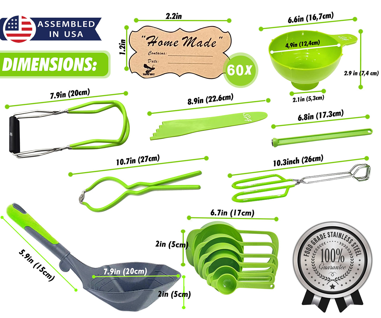 Supa Ant Canning Supplies - Water Bath Canning Pot with Rack & Lid - Starter Kits Set for Beginners - Stainless Steel Water Bath Canner Kit & Rack - Rack, XL Ladle, Measuring Cups, Kitchen Funnel