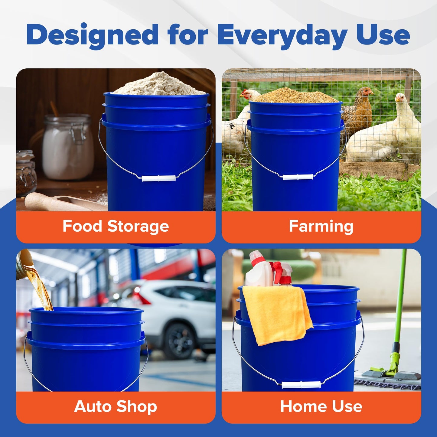 ePackageSupply Premium 5 Gallon Food Grade Plastic Pail with Gamma Seal Lid | Made in USA | BPA-Free | Heavy-Duty 90 Mil | Airtight Stackable Container, 6 Count