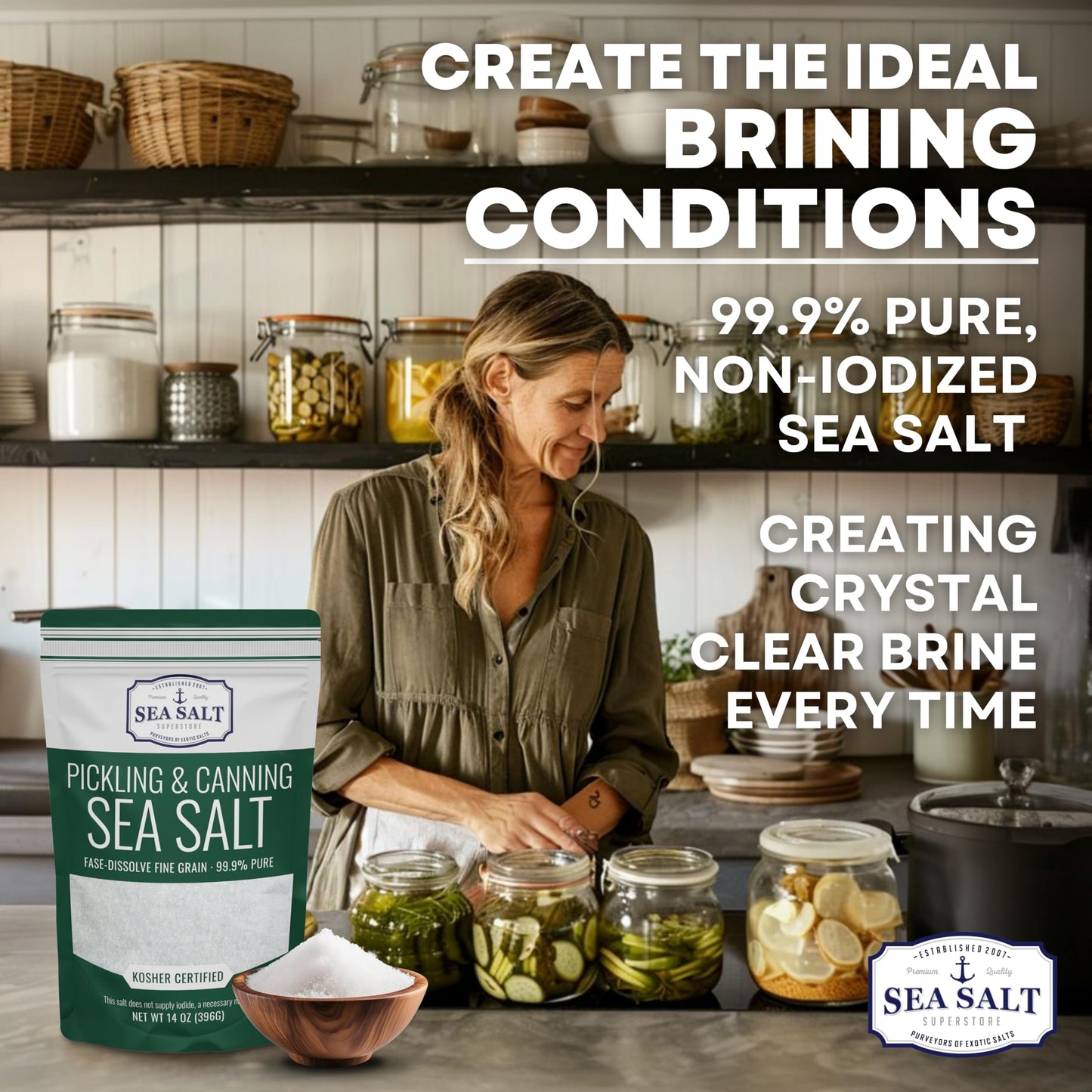 Pickling & Canning Pickling & Curing Salt for Natural Preserving, Fine Kosher Salt for Brining, 14 oz Bag Non Iodized