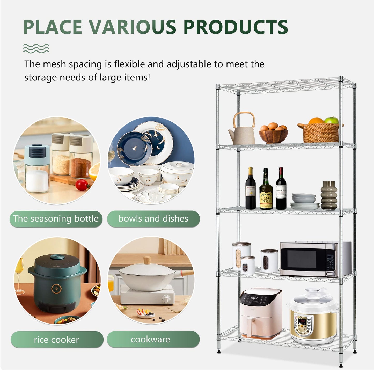 BestOffice | 4-Tier Wire Storage Shelves | 36x14x54 | Black | with Adjustable Racks | Heavy-Duty Metal Shelf, Holds Upto 1000 lbs | No-Tool Assembly | Ideal for Home & Garage Shelving