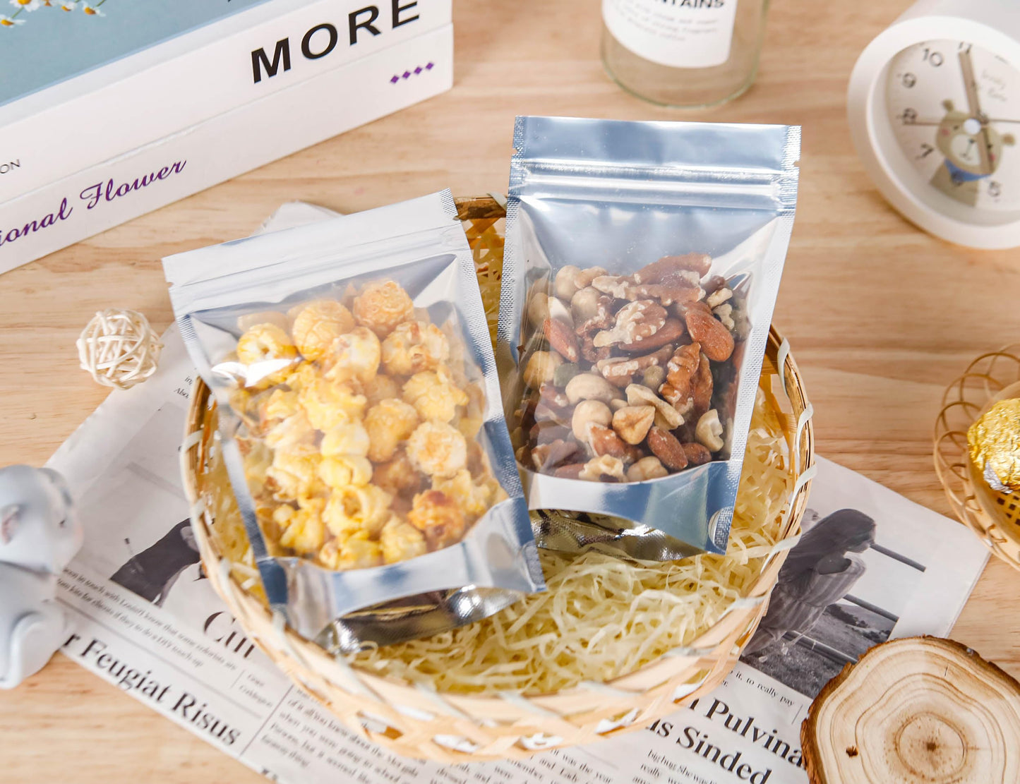 200 Pack 5x8 Mylar Bags with Window Stand Up Bgas 7.5mil Thick for Food Storage and Resealable for Small Business Packaging Bag