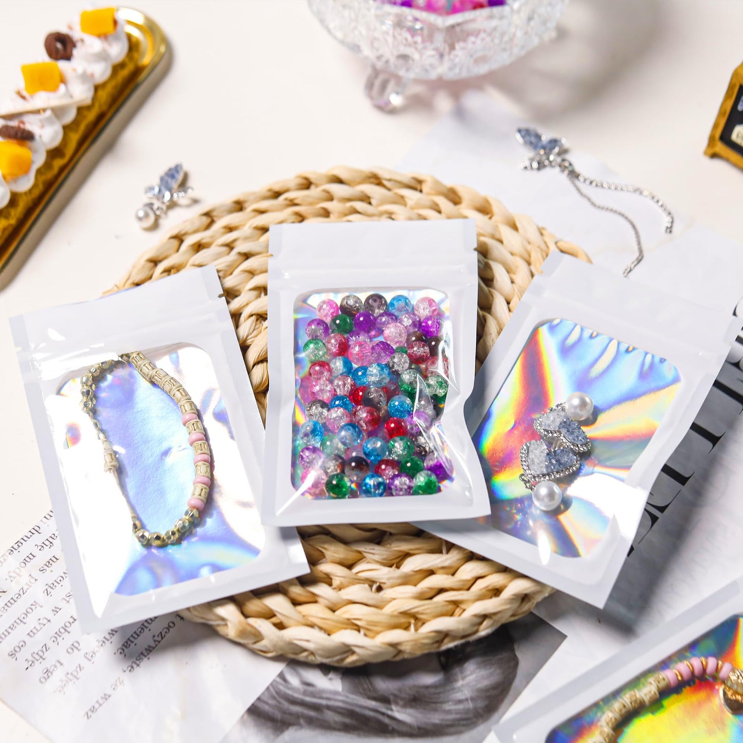 200 Pack 5x8 Mylar Bags with Window Stand Up Bgas 7.5mil Thick for Food Storage and Resealable for Small Business Packaging Bag