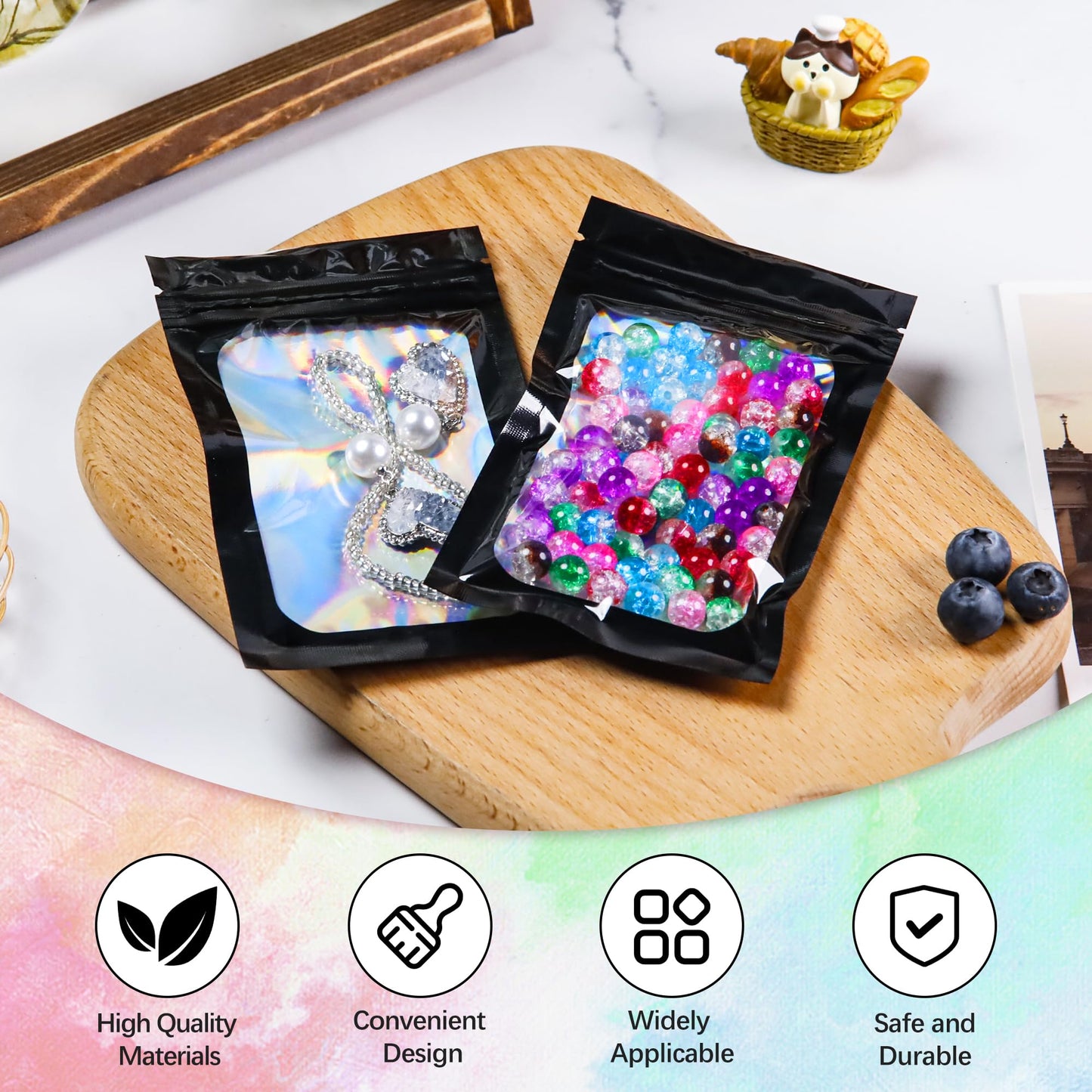 200 Pack 5x8 Mylar Bags with Window Stand Up Bgas 7.5mil Thick for Food Storage and Resealable for Small Business Packaging Bag