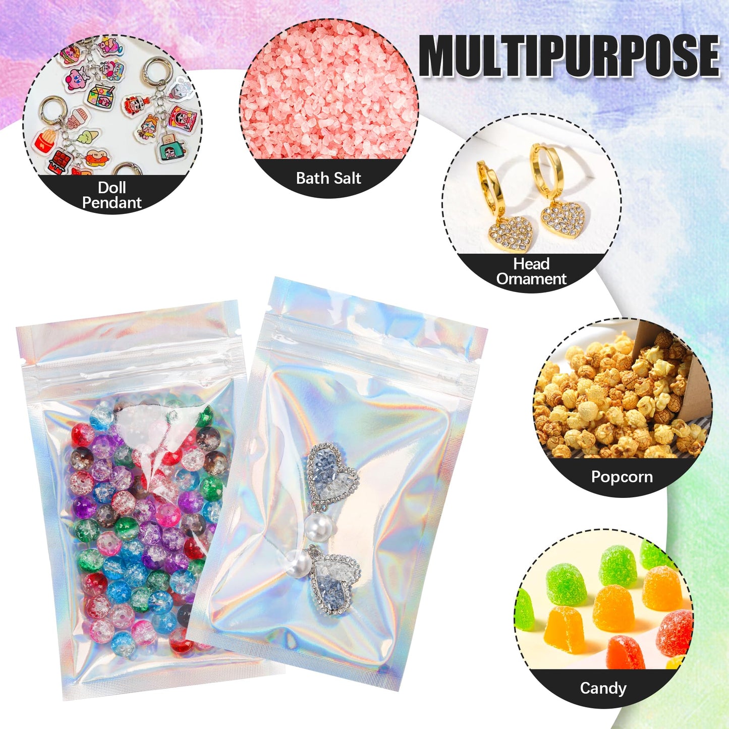 200 Pack 5x8 Mylar Bags with Window Stand Up Bgas 7.5mil Thick for Food Storage and Resealable for Small Business Packaging Bag