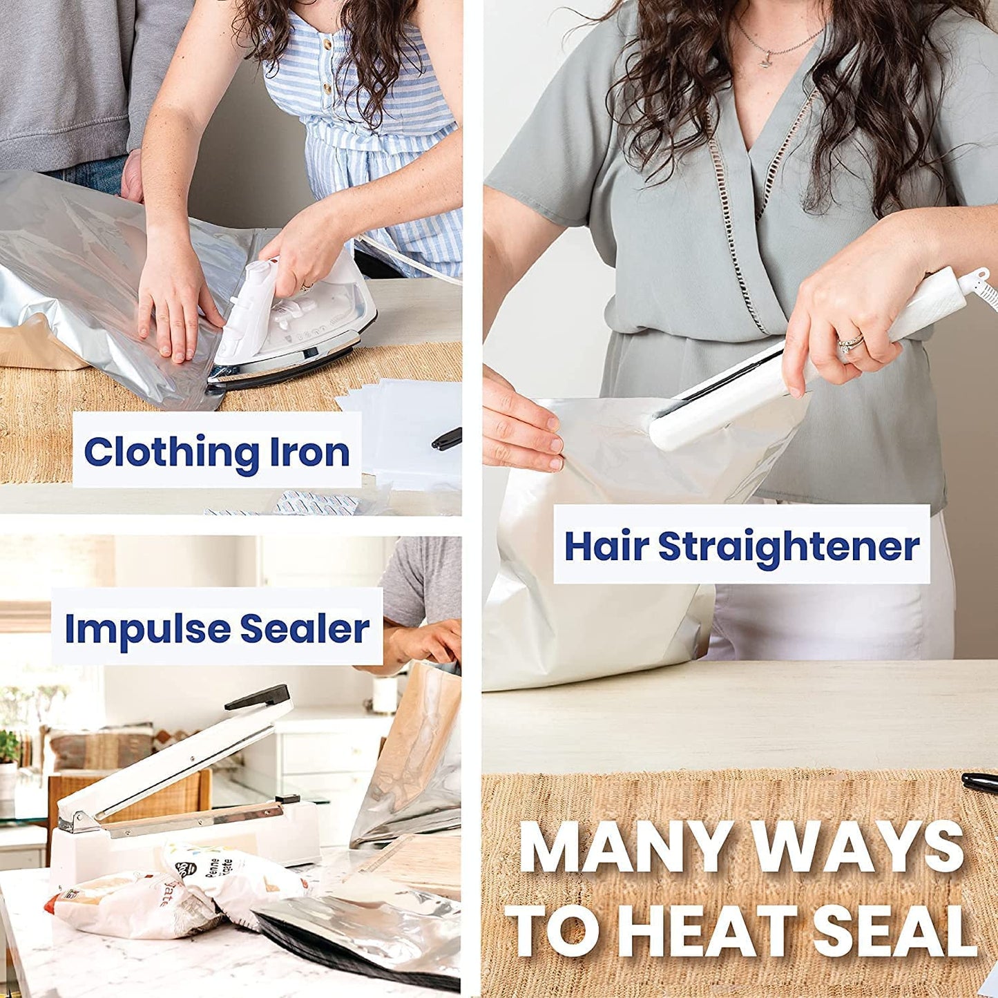 Wallaby 15 Count 5-Gallon Mylar Bags with 2500cc Oxygen Absorbers, 10 Mil Total Thickness Long-Term Food Storage Pouches, 20x30 Resealable Zipper Heat-Sealable Airtight Packaging - Silver