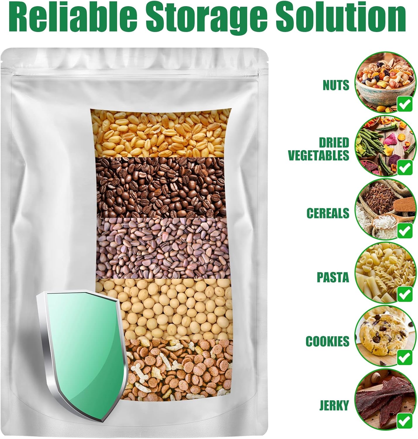 120 Mylar Bags for Food Storage with Oxygen Absorbers 120 x 300cc, Mylar Bags 9 Mil 1 Gallon, 1 Quart, 1/2 Pint, 40 Oz, Stand-Up Zipper Resealable Bags & Heat Sealable Food Storage Bags + Labels