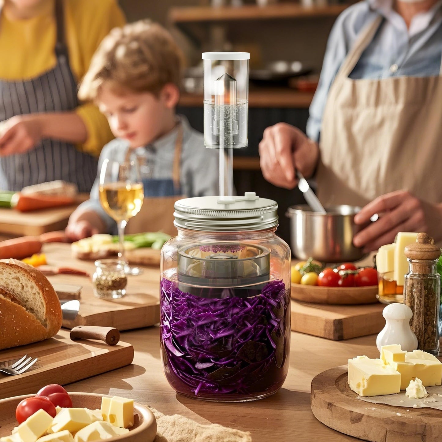 Fermentation Kit for Wide Mouth Mason fermentation Jar,pickling/sauerkraut kit with 4 Glass Fermentation Weights,4 Fermenting Lids,4 airlocks,5 Silicone Rings,5 Silicone Grommet （ Jars Not Included ）