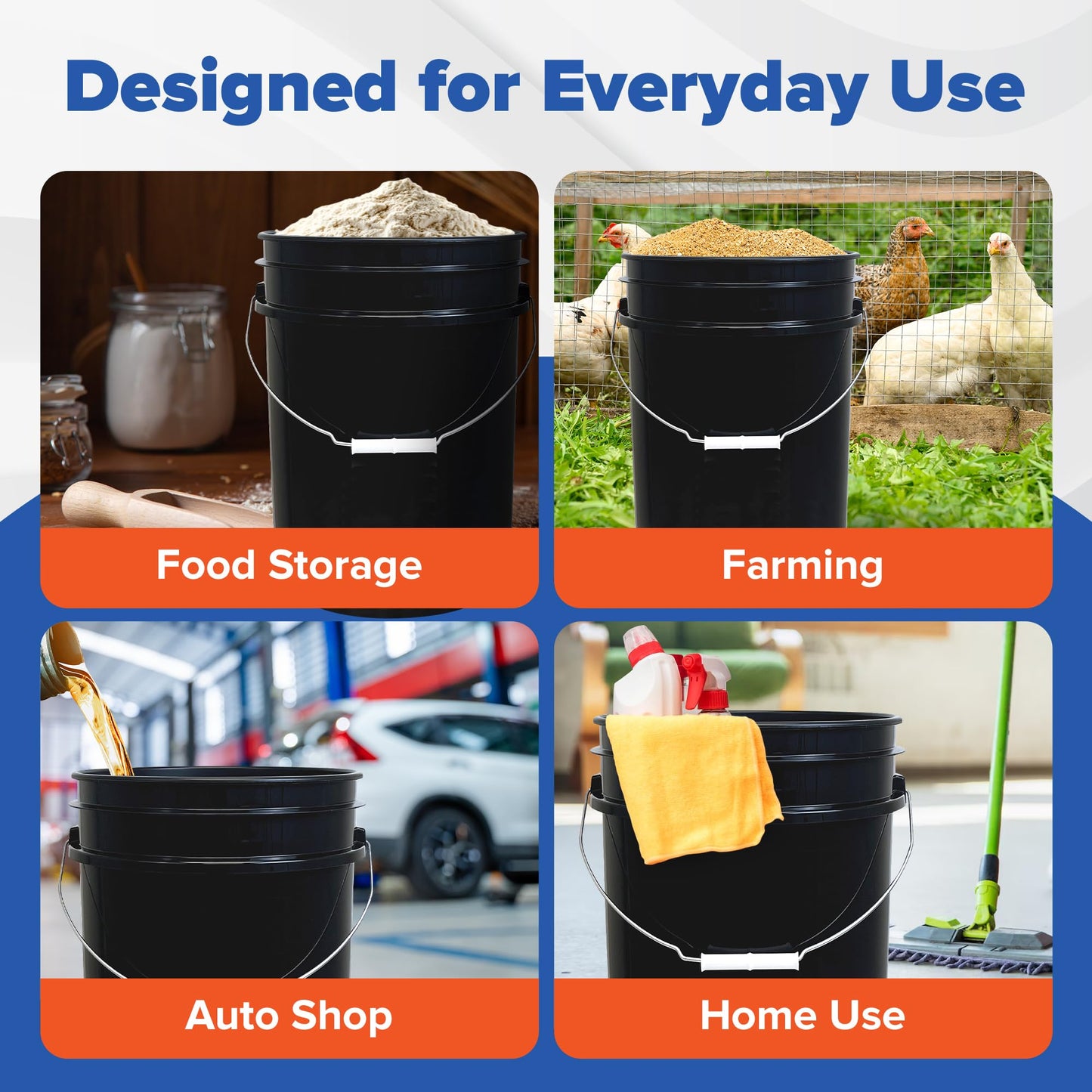 ePackageSupply Premium 5 Gallon Food Grade Plastic Pail with Gamma Seal Lid | Made in USA | BPA-Free | Heavy-Duty 90 Mil | Airtight Stackable Container, 6 Count