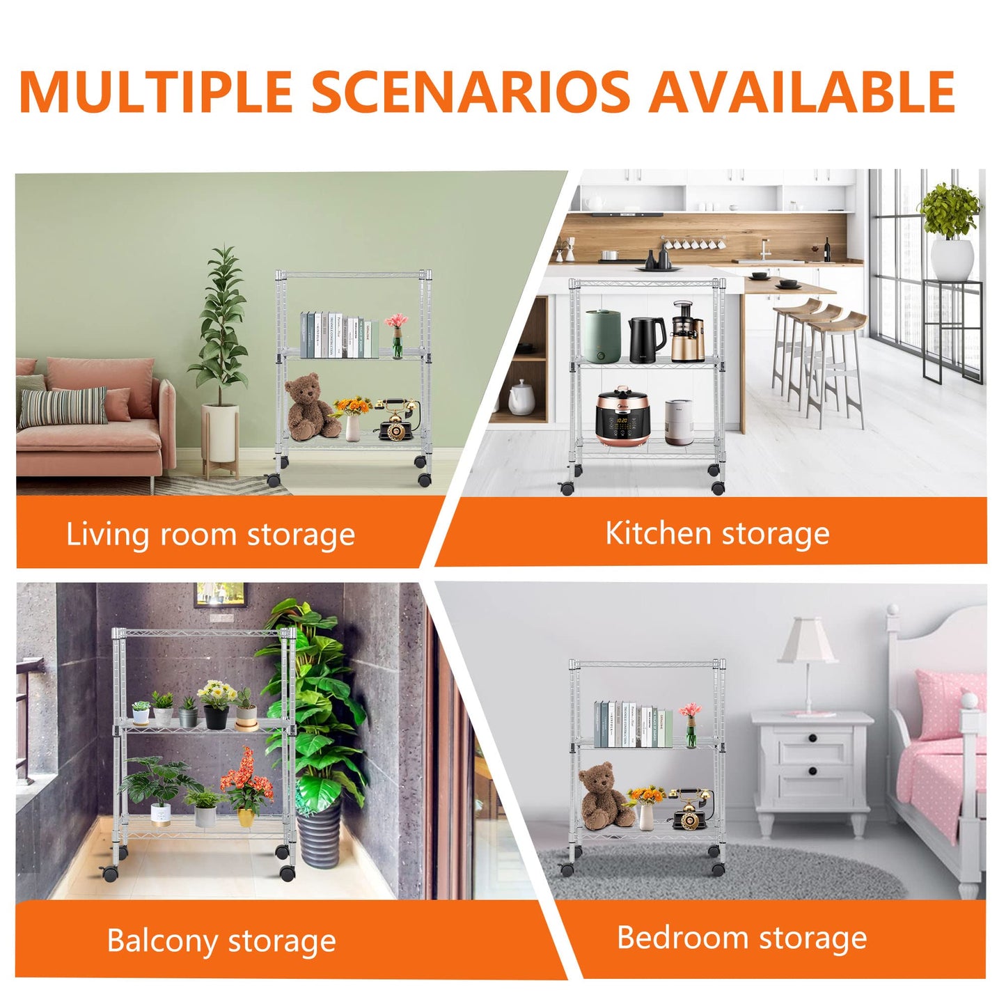 BestOffice | 4-Tier Wire Storage Shelves | 36x14x54 | Black | with Adjustable Racks | Heavy-Duty Metal Shelf, Holds Upto 1000 lbs | No-Tool Assembly | Ideal for Home & Garage Shelving