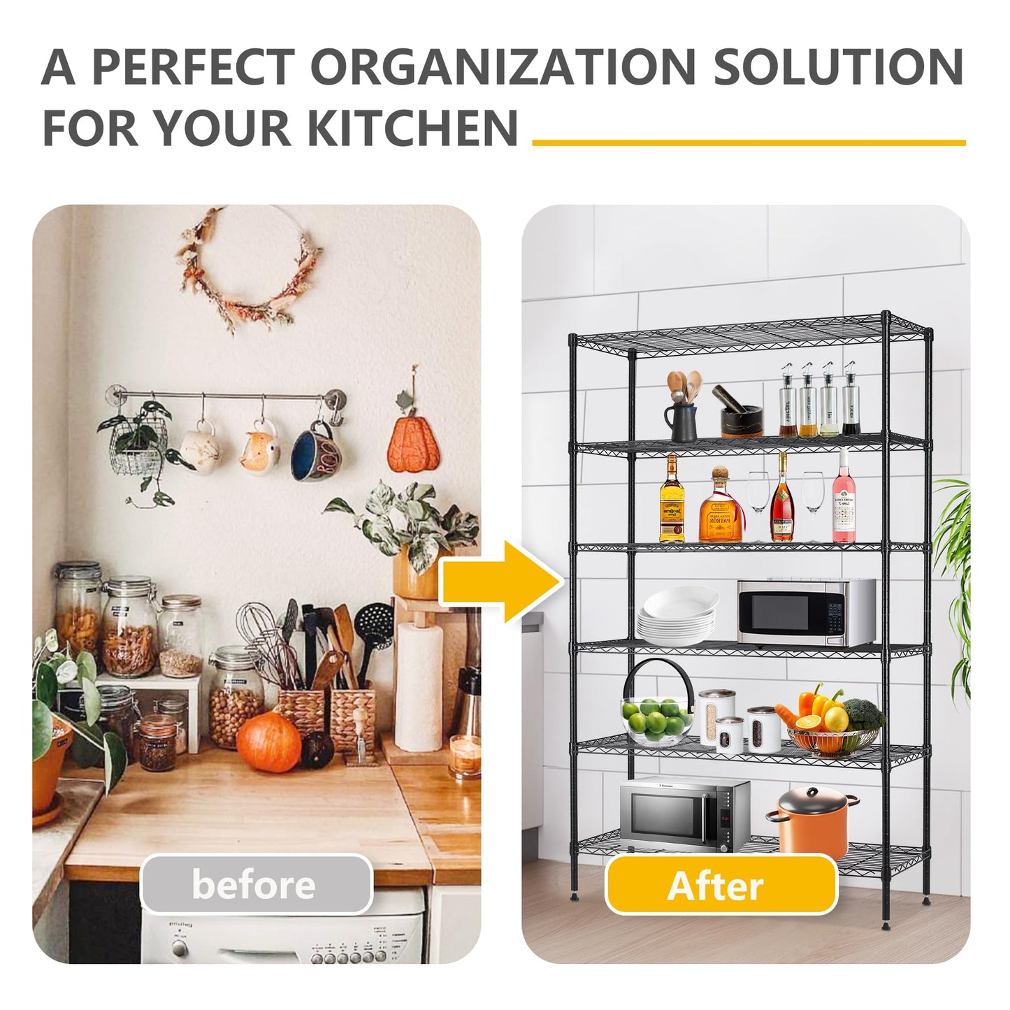 BestOffice | 4-Tier Wire Storage Shelves | 36x14x54 | Black | with Adjustable Racks | Heavy-Duty Metal Shelf, Holds Upto 1000 lbs | No-Tool Assembly | Ideal for Home & Garage Shelving