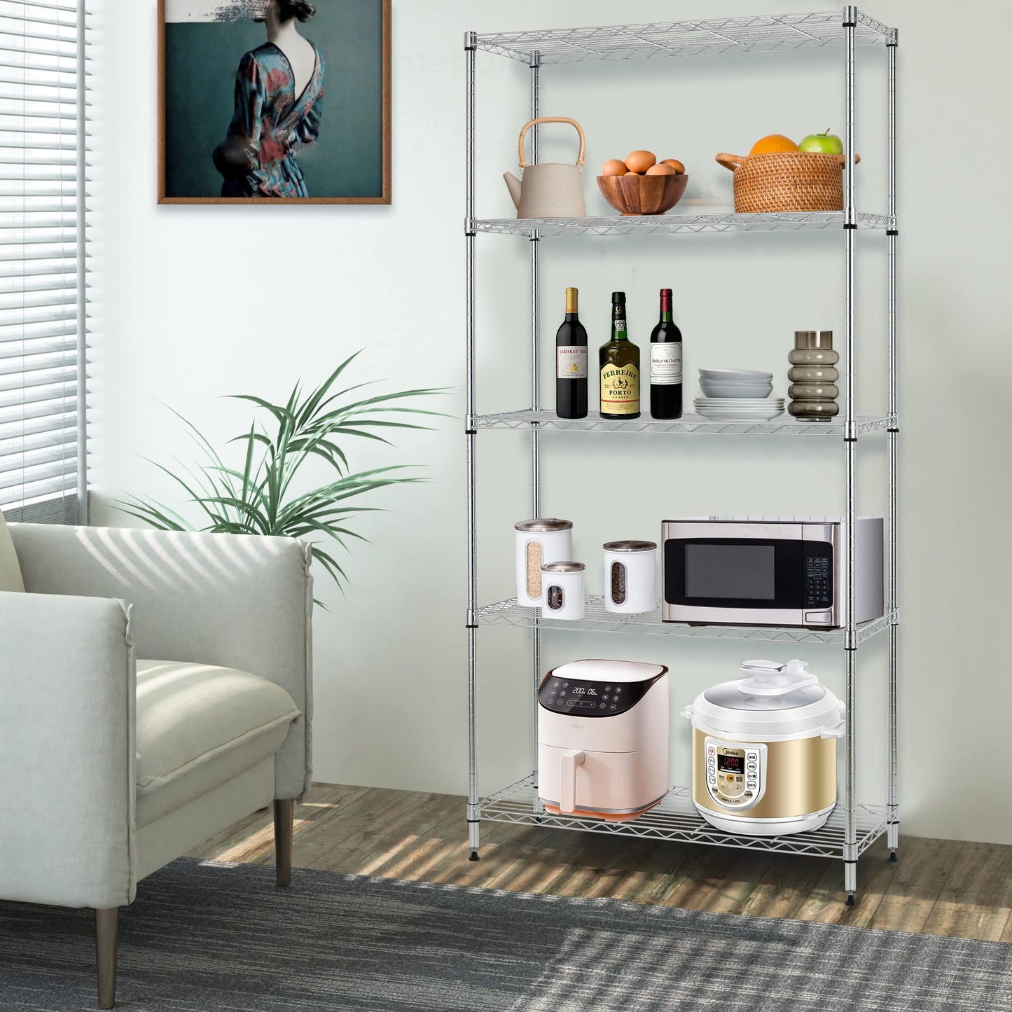 BestOffice | 4-Tier Wire Storage Shelves | 36x14x54 | Black | with Adjustable Racks | Heavy-Duty Metal Shelf, Holds Upto 1000 lbs | No-Tool Assembly | Ideal for Home & Garage Shelving