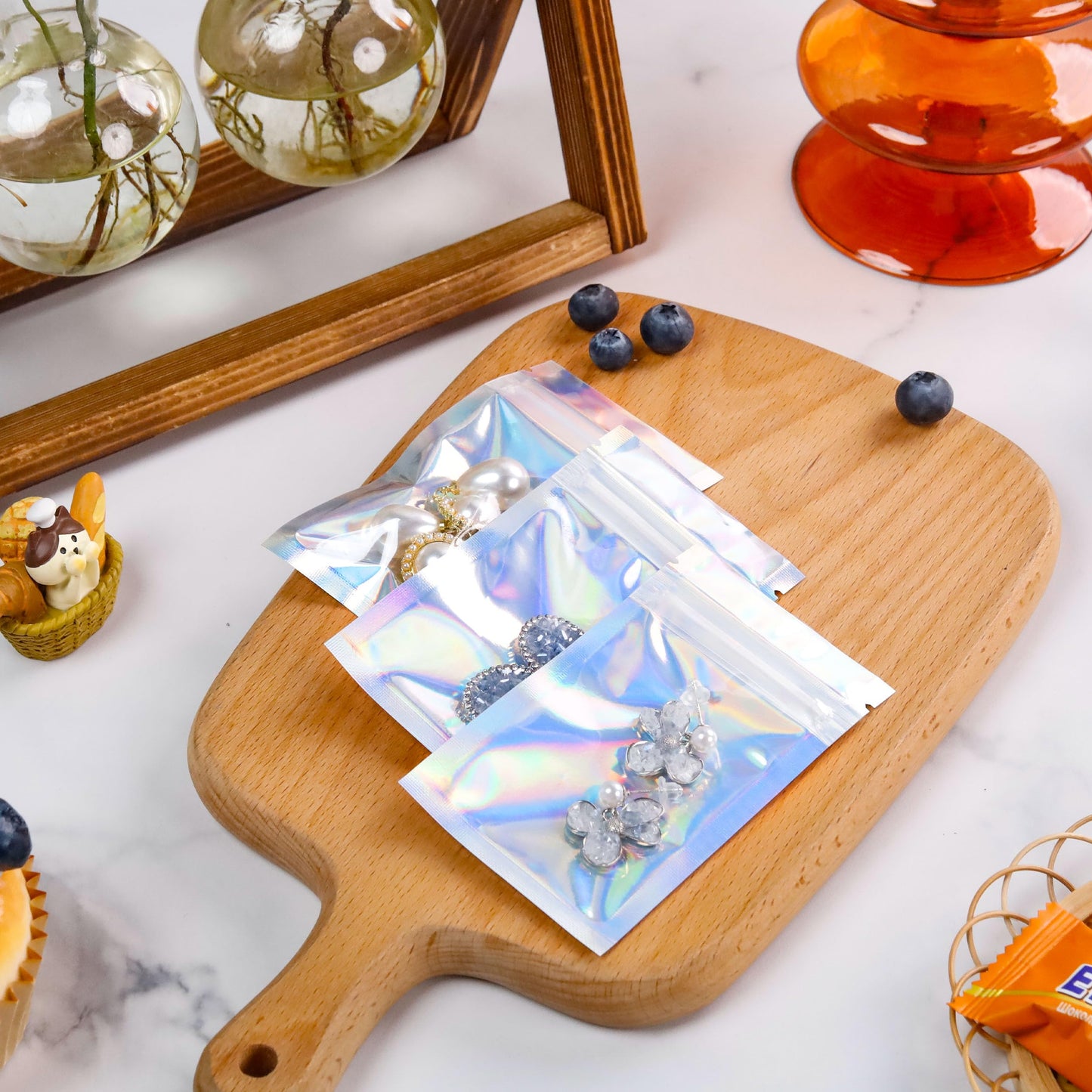 200 Pack 5x8 Mylar Bags with Window Stand Up Bgas 7.5mil Thick for Food Storage and Resealable for Small Business Packaging Bag