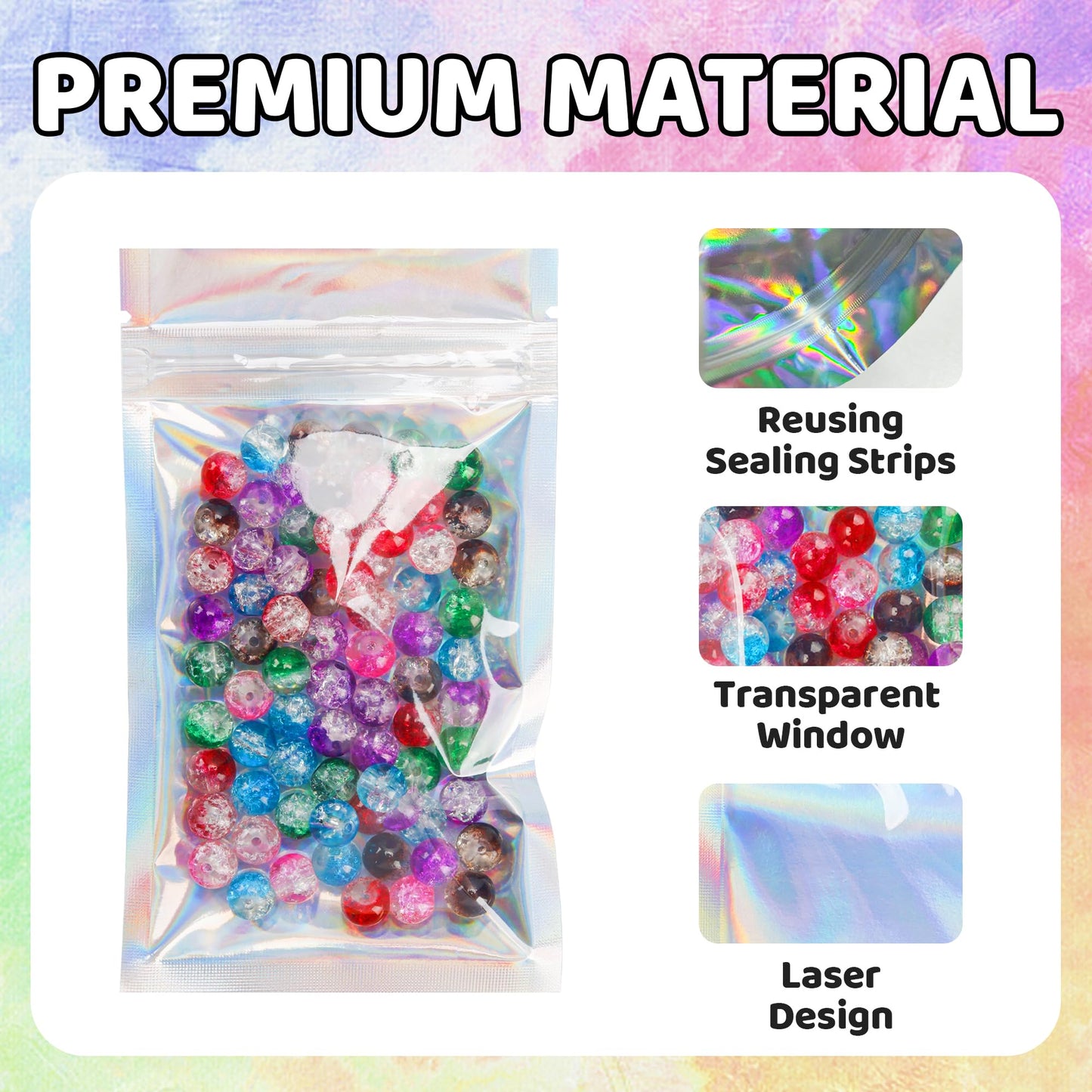 200 Pack 5x8 Mylar Bags with Window Stand Up Bgas 7.5mil Thick for Food Storage and Resealable for Small Business Packaging Bag