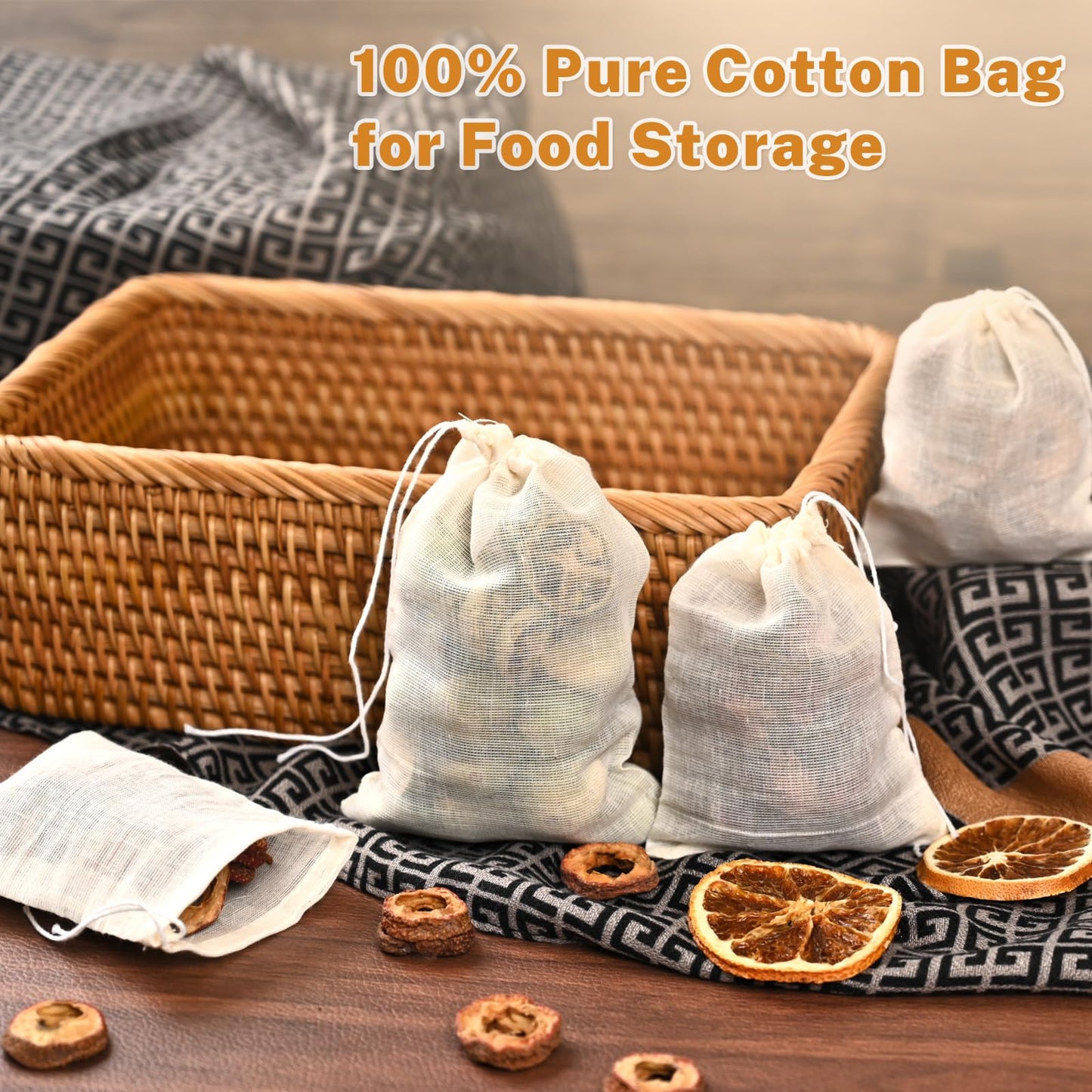 20 Pcs Muslin Bags with Drawstring, Reusable Tea Bags, Spice Bags for Cooking Soup/Herb/Loose Leaf Tea, Natural Cotton Small Cheese Cloth Bag for Straining, Sachet Bags Empty, 4 X 3 Inches