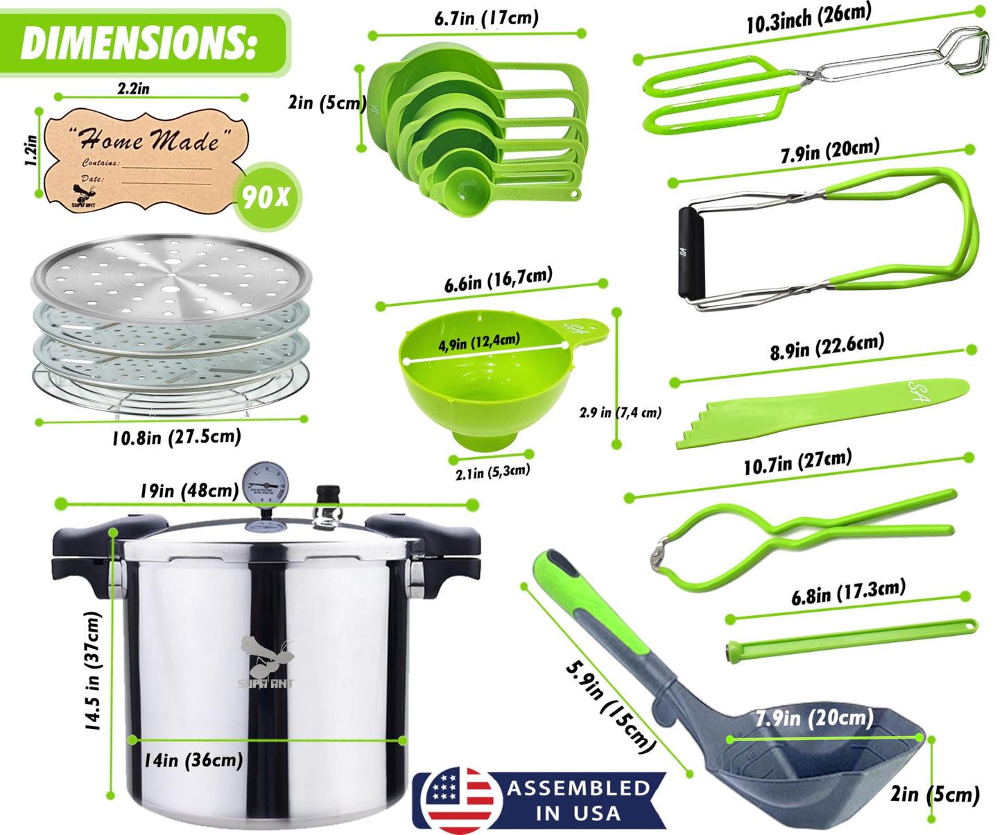 Supa Ant Canning Supplies - Water Bath Canning Pot with Rack & Lid - Starter Kits Set for Beginners - Stainless Steel Water Bath Canner Kit & Rack - Rack, XL Ladle, Measuring Cups, Kitchen Funnel