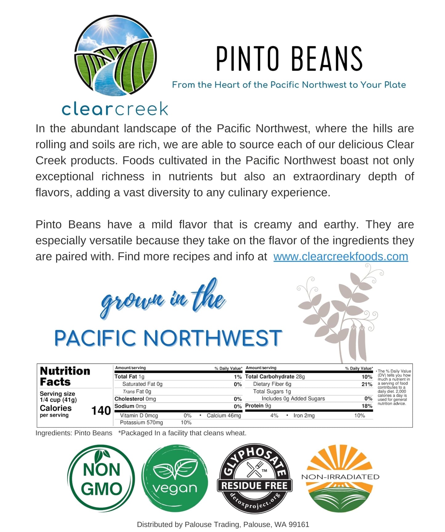 Palouse Brand Certified Glyphosate Residue Free Pinto Beans | 4 lbs | Non-GMO | Kosher