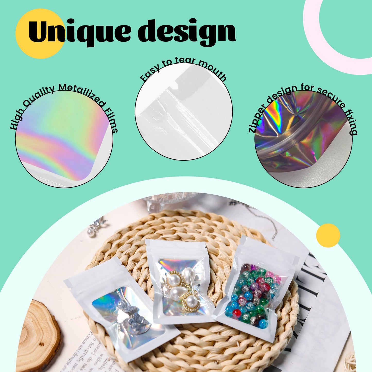 200 Pack 5x8 Mylar Bags with Window Stand Up Bgas 7.5mil Thick for Food Storage and Resealable for Small Business Packaging Bag