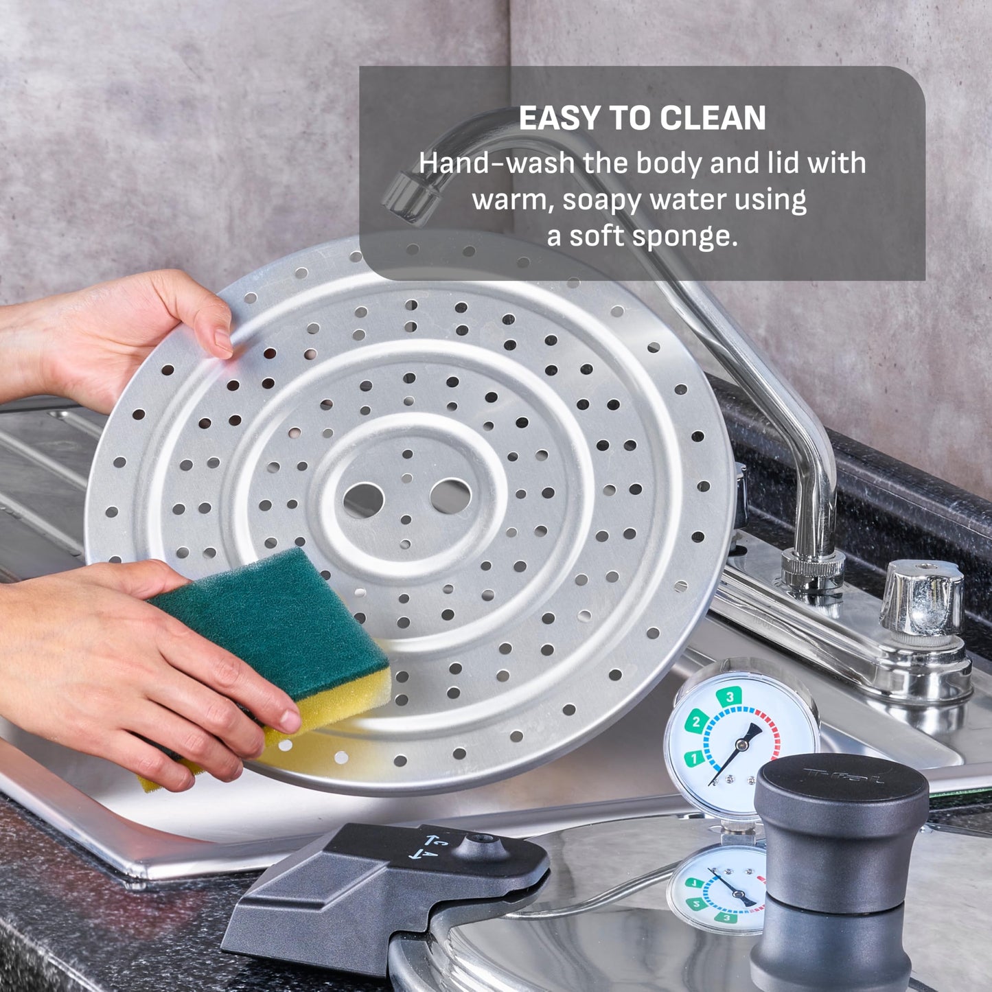 T-fal Pressure Cooker Aluminum Pressure Canner, 22 Quart, 3 PSI Settings, Cookware, Pots and Pans, Large Capacity, Cooling Racks, Recipe Booket, Canning Vegetables, Meats, Poultry, Seafood, Silver