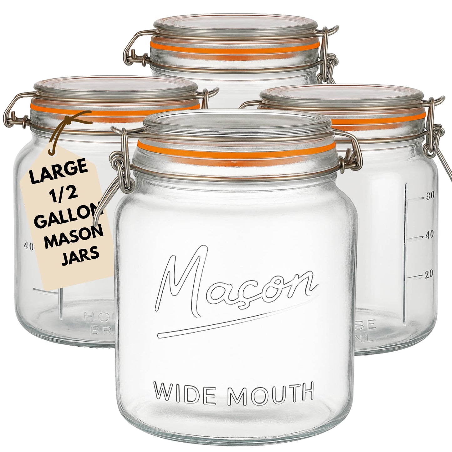 kitchentoolz 64 oz Mason Jars Wide Mouth with Airtight Lids – Set of 2 Half Gallon Glass Jar with Lid – Large Mason Jars with Lids for Kitchen Pantry, Storage, and Canning